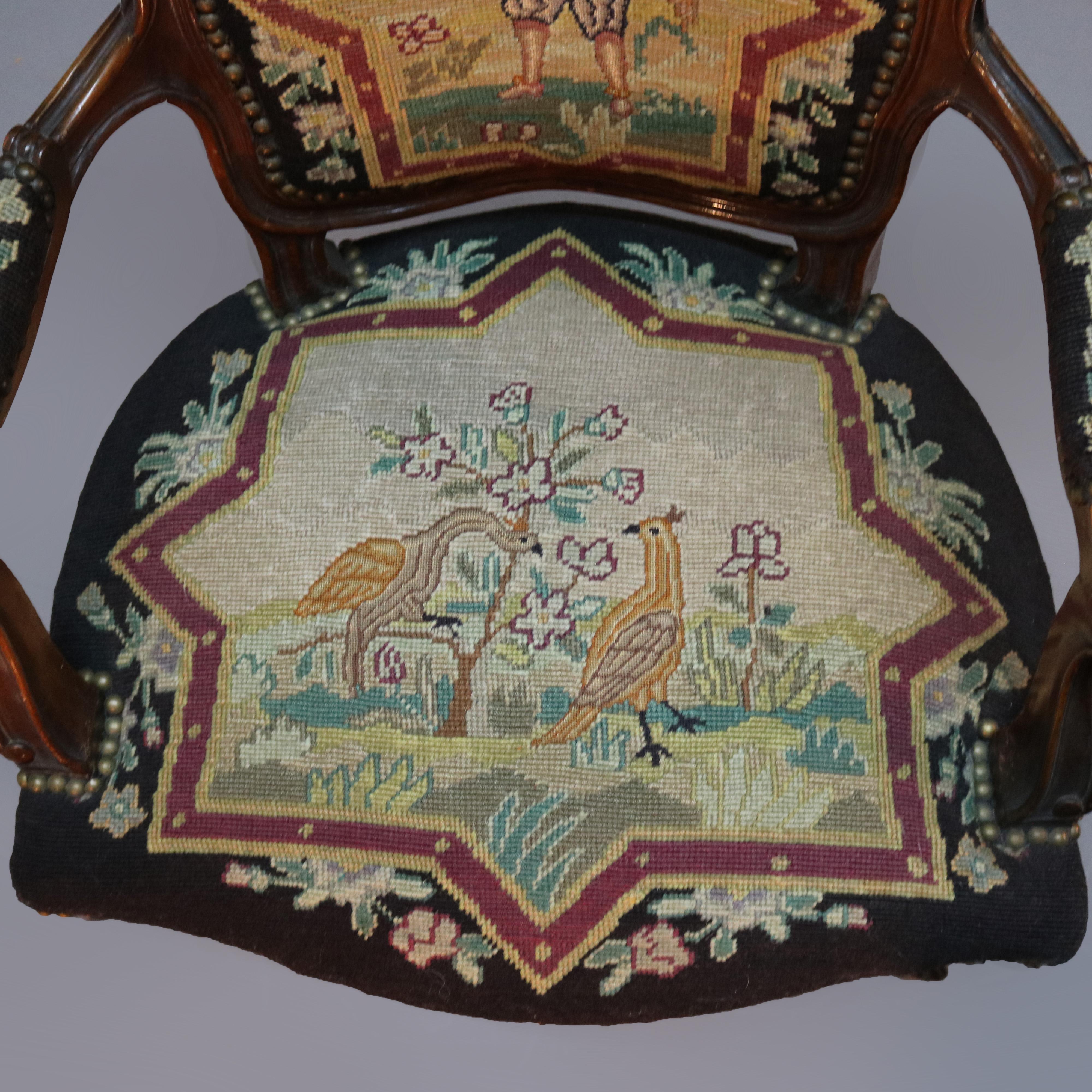 Antique French Louis XIV Needlepoint Fauteuil Armchair, circa 1920 3