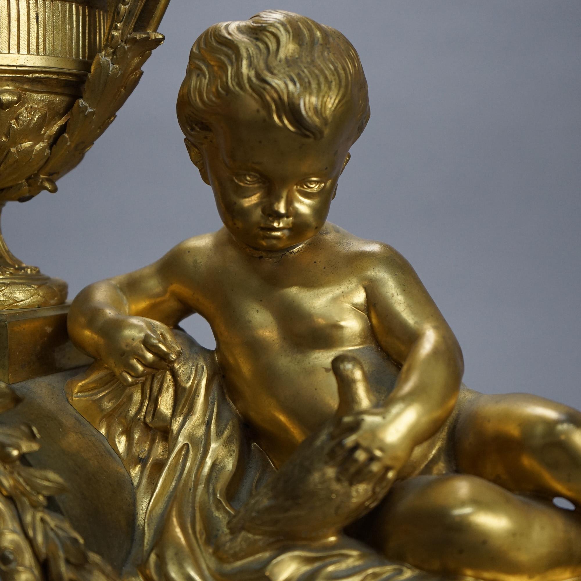 Antique French Louis XIV Neoclassical Figural Gilt Bronze Mantle Clock 19th C 8