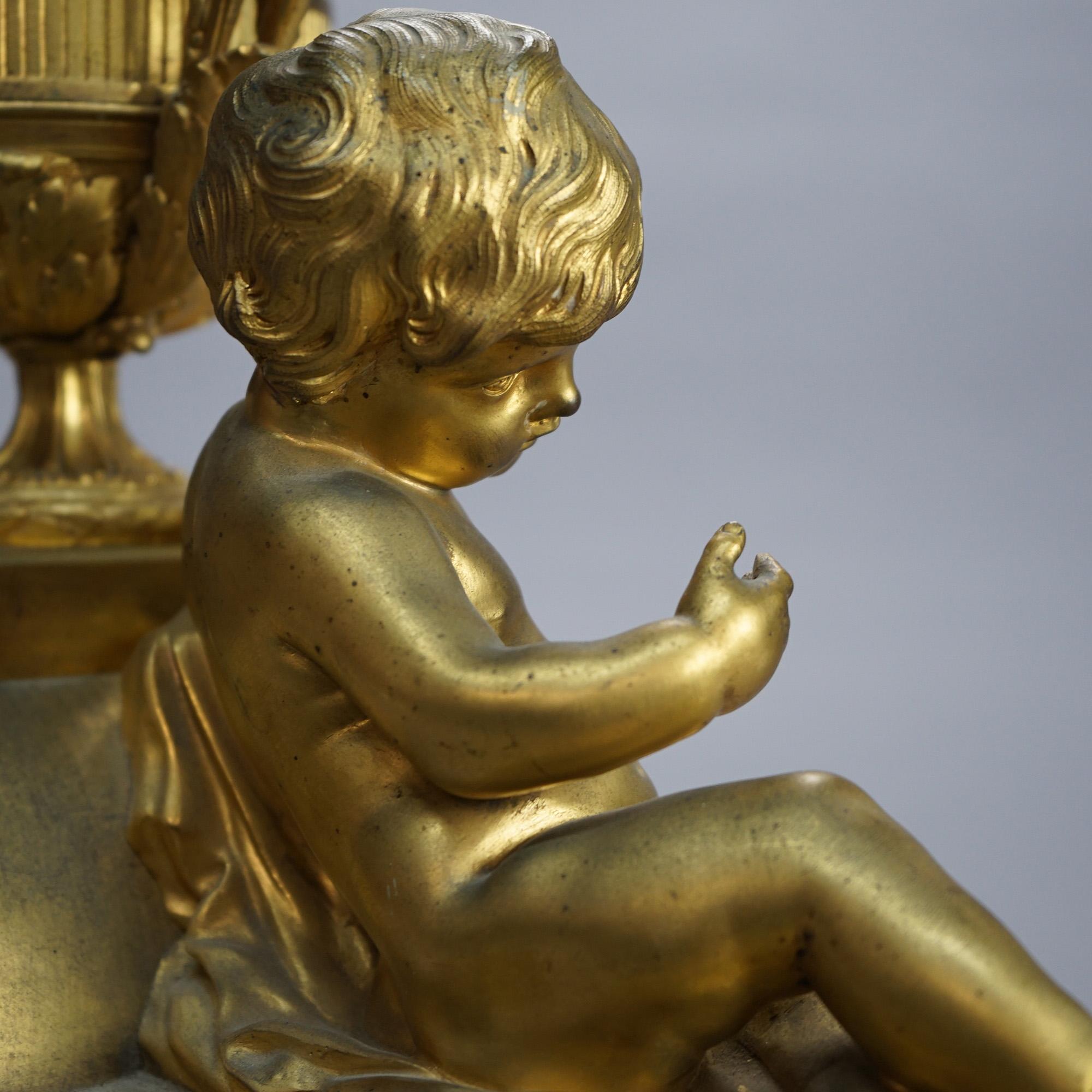 Antique French Louis XIV Neoclassical Figural Gilt Bronze Mantle Clock 19th C 10