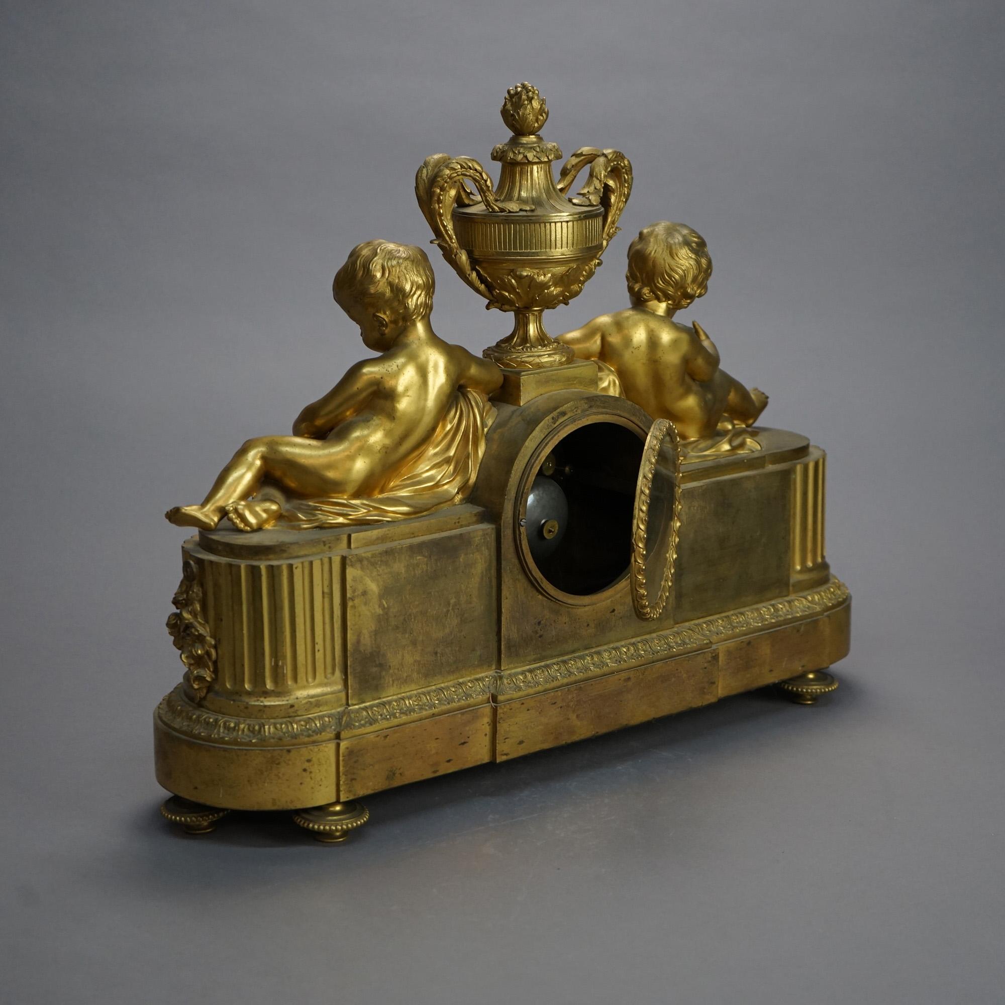 Antique French Louis XIV Neoclassical Figural Gilt Bronze Mantle Clock 19th C 1