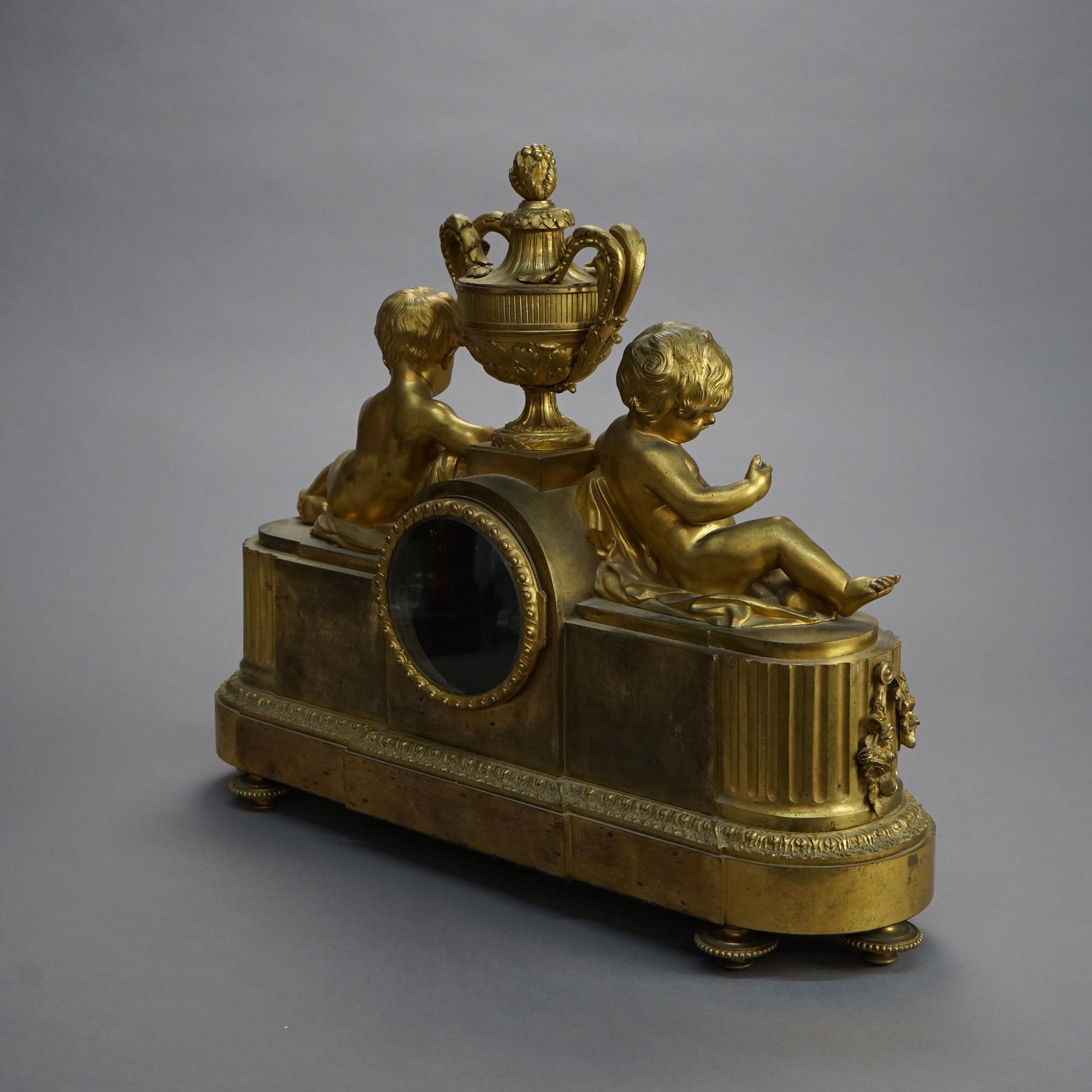 Antique French Louis XIV Neoclassical Figural Gilt Bronze Mantle Clock 19th C 3