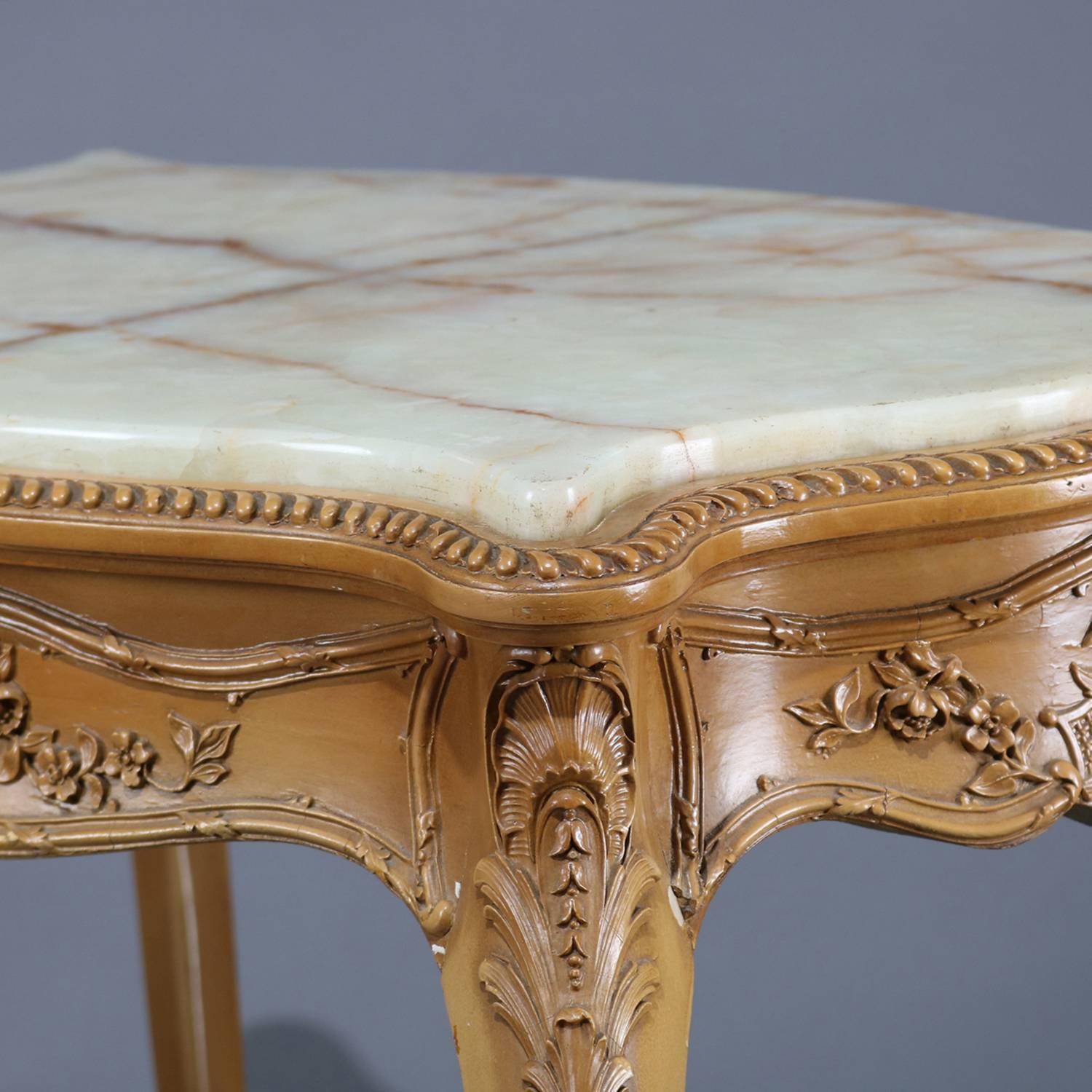 Antique French Louis XIV Painted Carved Giltwood Onyx Top Center Table 6
