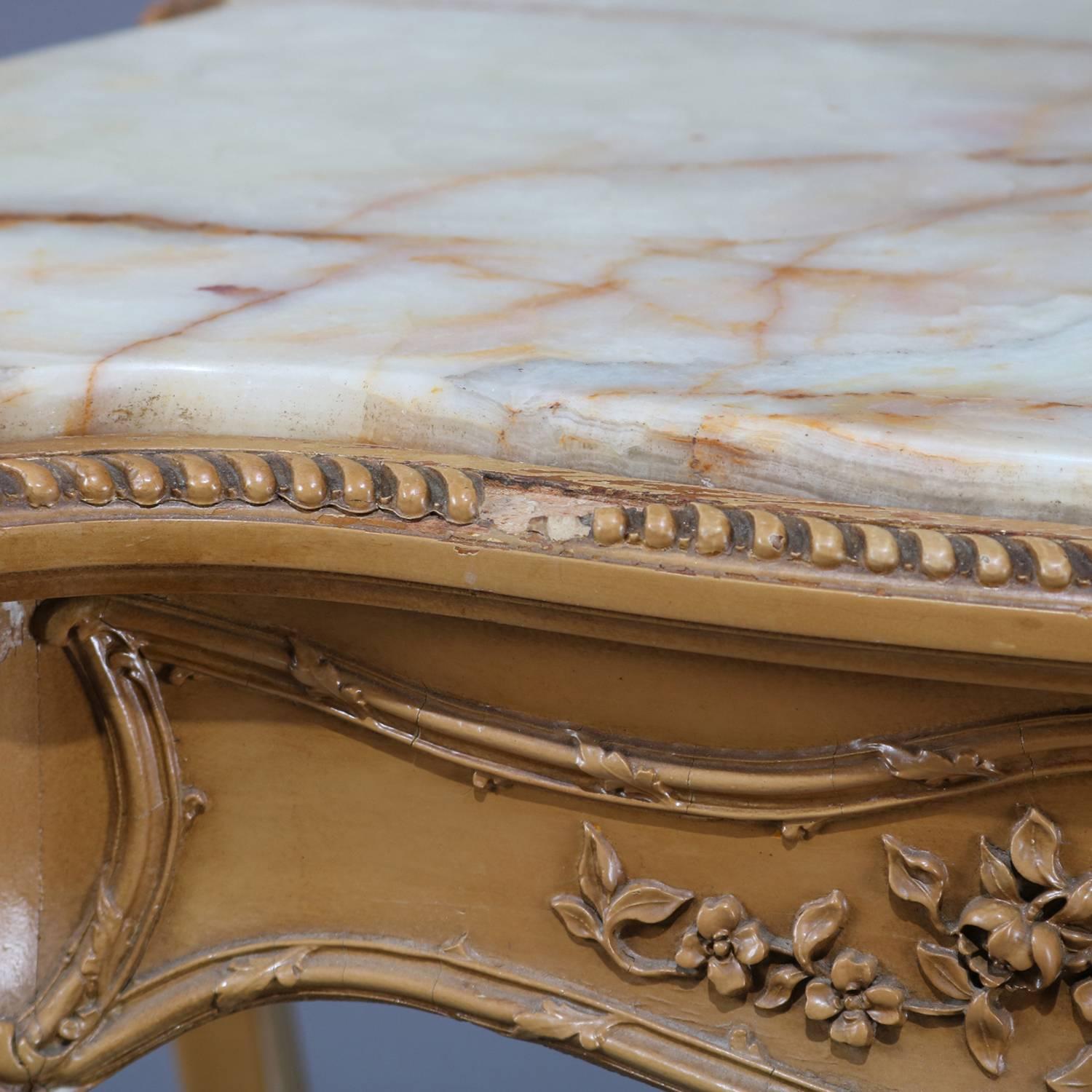 Antique French Louis XIV Painted Carved Giltwood Onyx Top Center Table 9