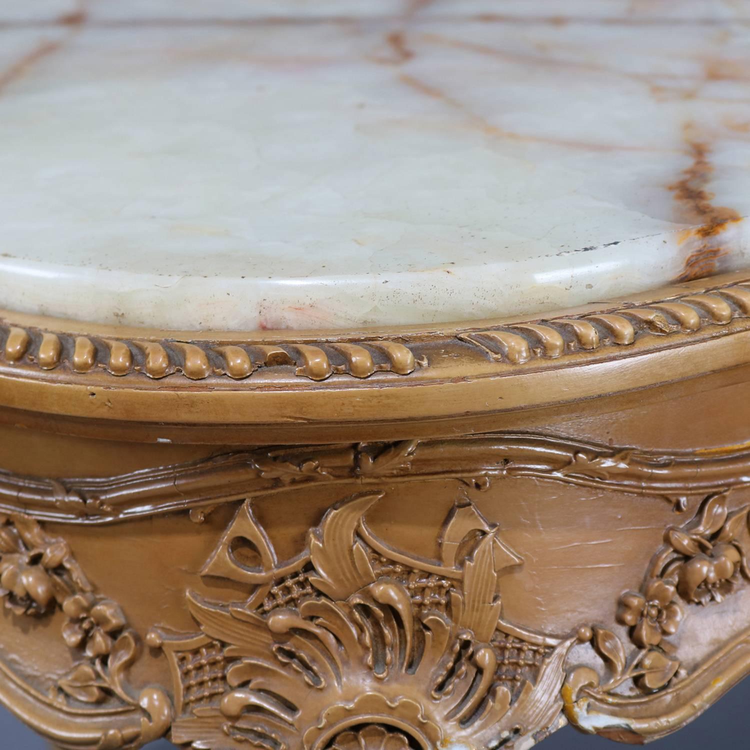 Antique French Louis XIV Painted Carved Giltwood Onyx Top Center Table 10