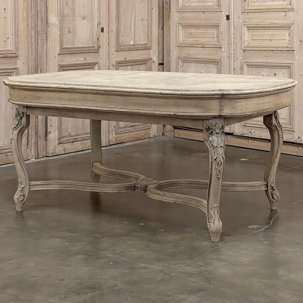 Hand-Carved Antique French Louis XIV Parquet Desk ~ Dining Table in Stripped Oak For Sale