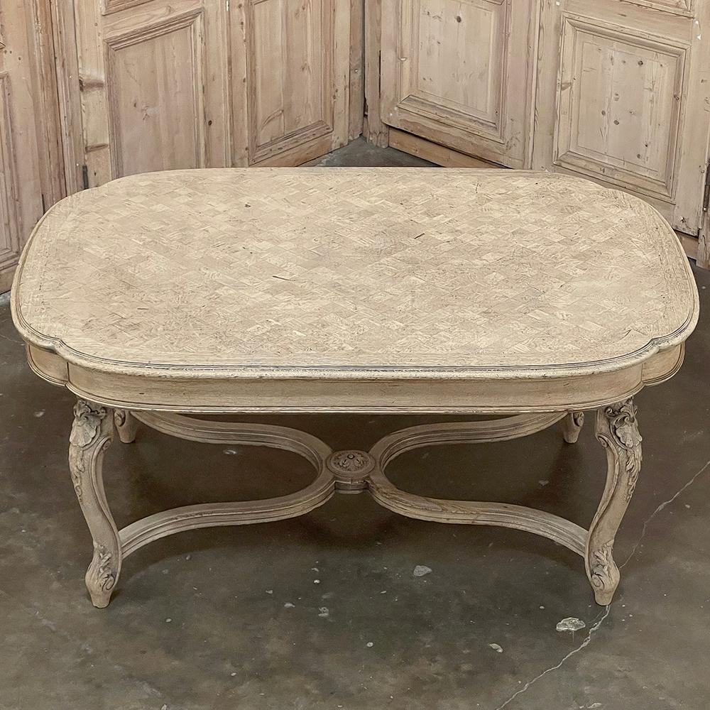 Antique French Louis XIV Parquet Desk ~ Dining Table in Stripped Oak In Good Condition For Sale In Dallas, TX