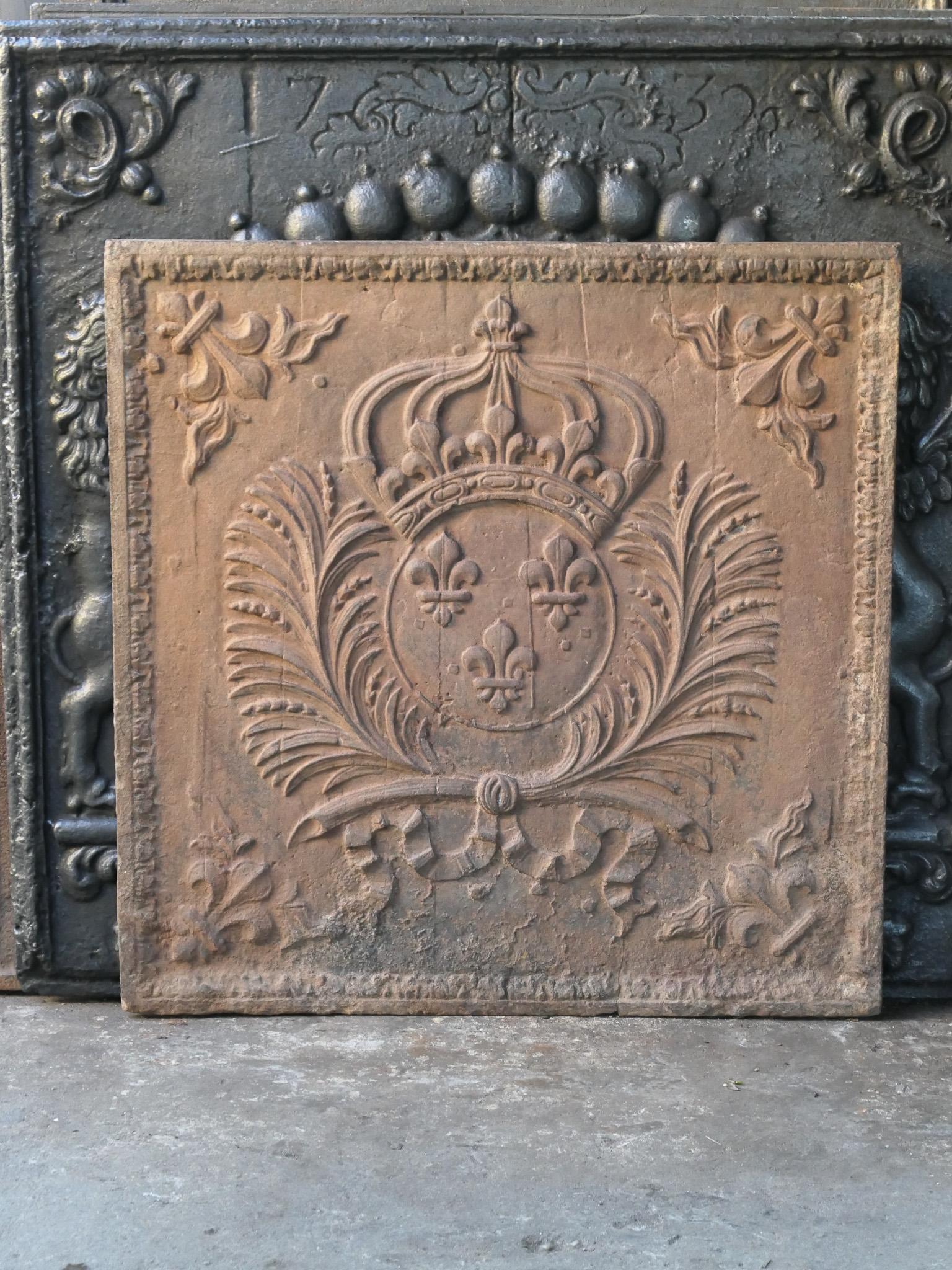 Cast Antique French Louis XIV Period 'Arms of France' Fireback / Backsplash For Sale
