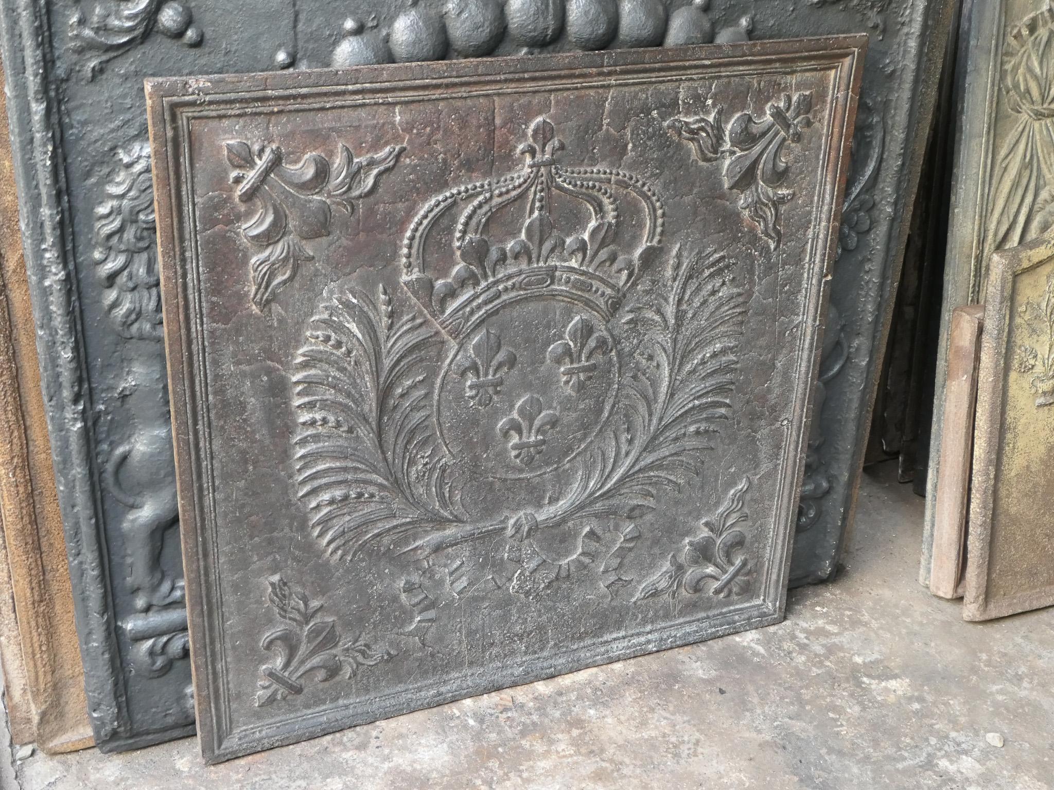 Iron Antique French Louis XIV Period 'Arms of France' Fireback / Backsplash For Sale