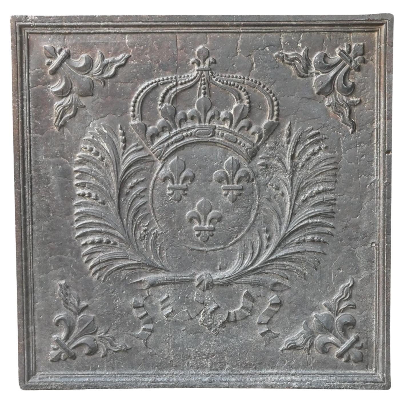 Plaque de cheminée française ancienne d'époque Louis XIV « Arms of France »