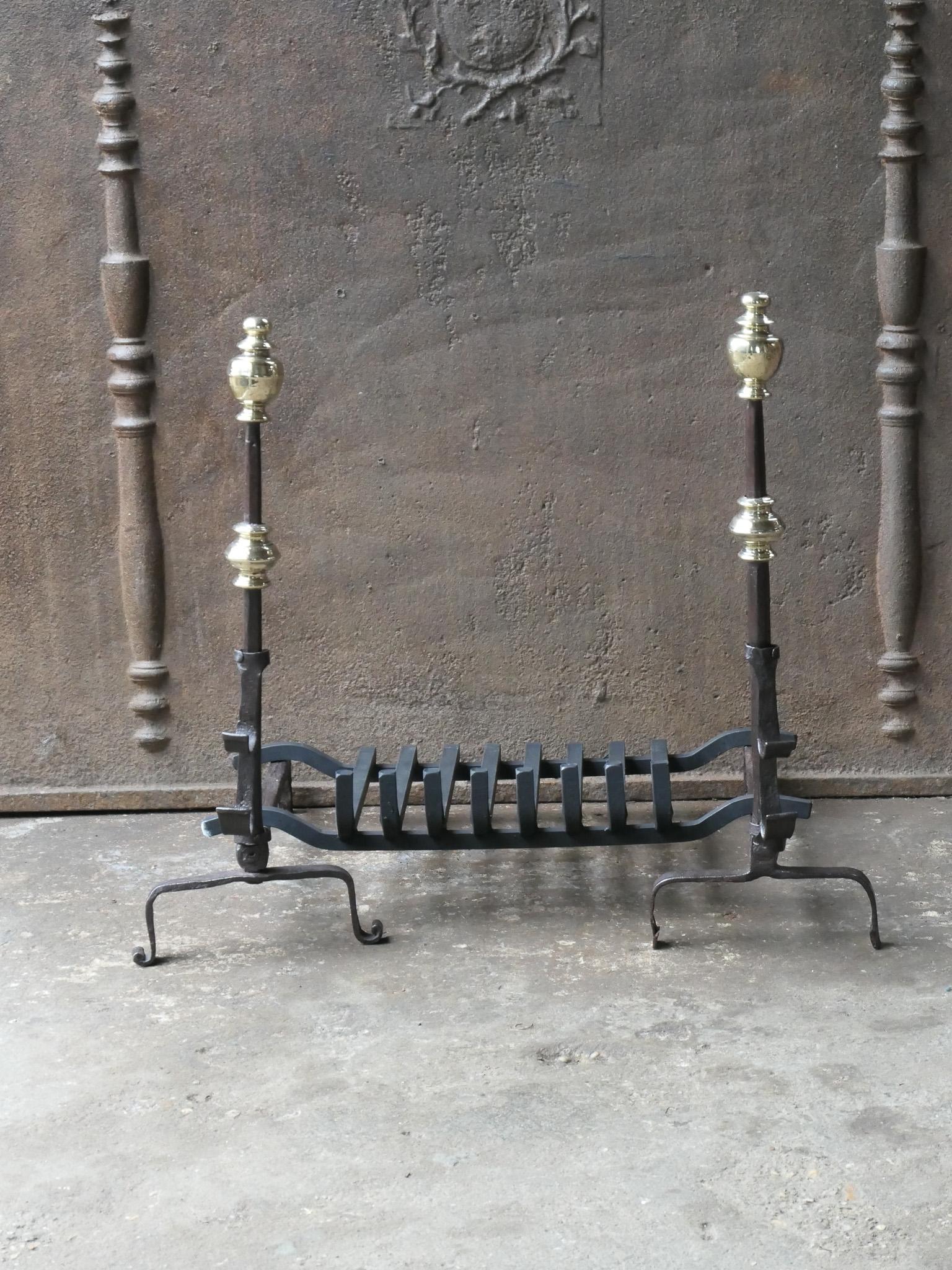 Forged Antique French Louis XIV Period Fireplace Grate, 17th Century For Sale