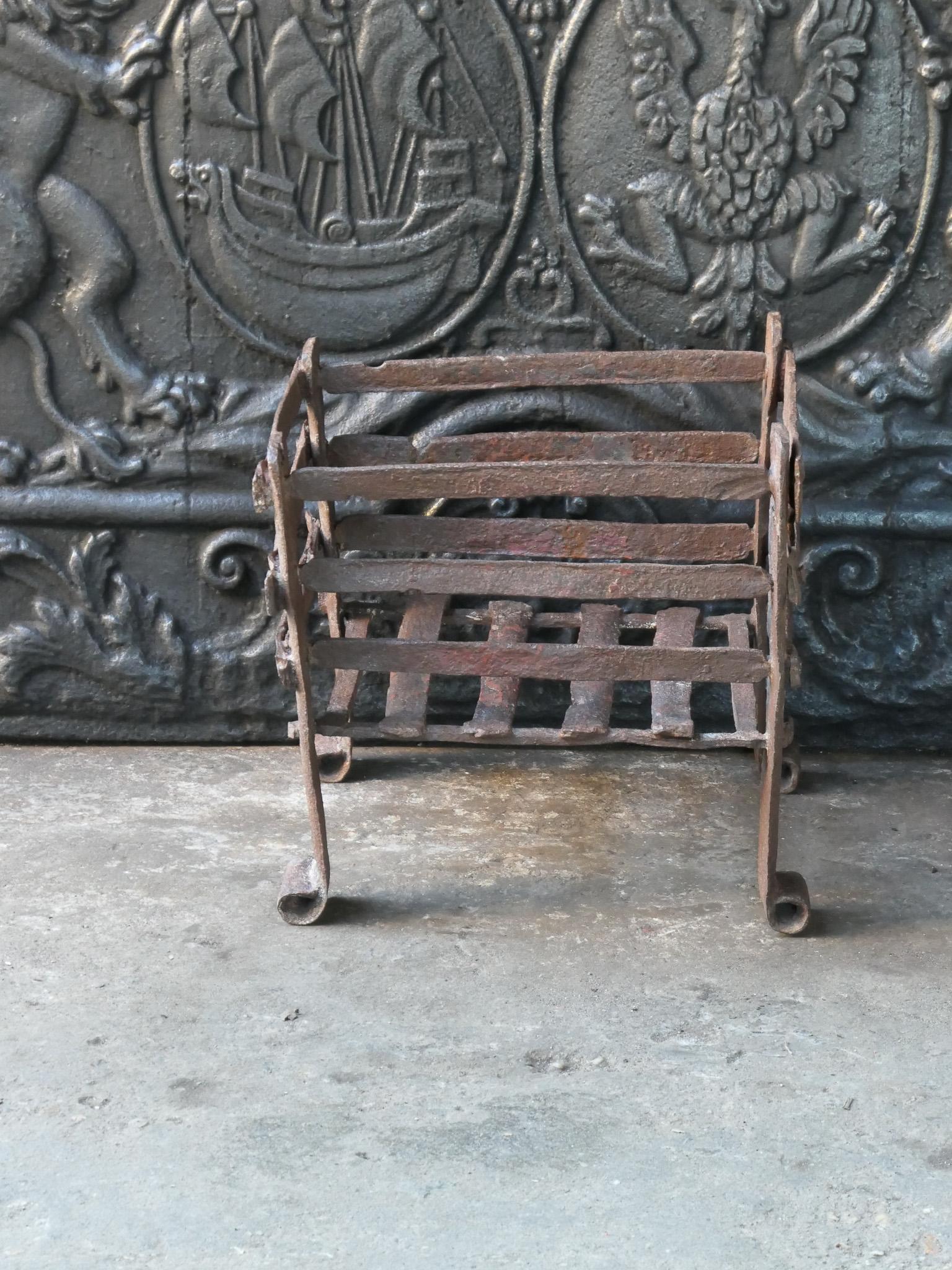 Forged Antique French Louis XIV Period Fireplace Grate, 17th Century For Sale