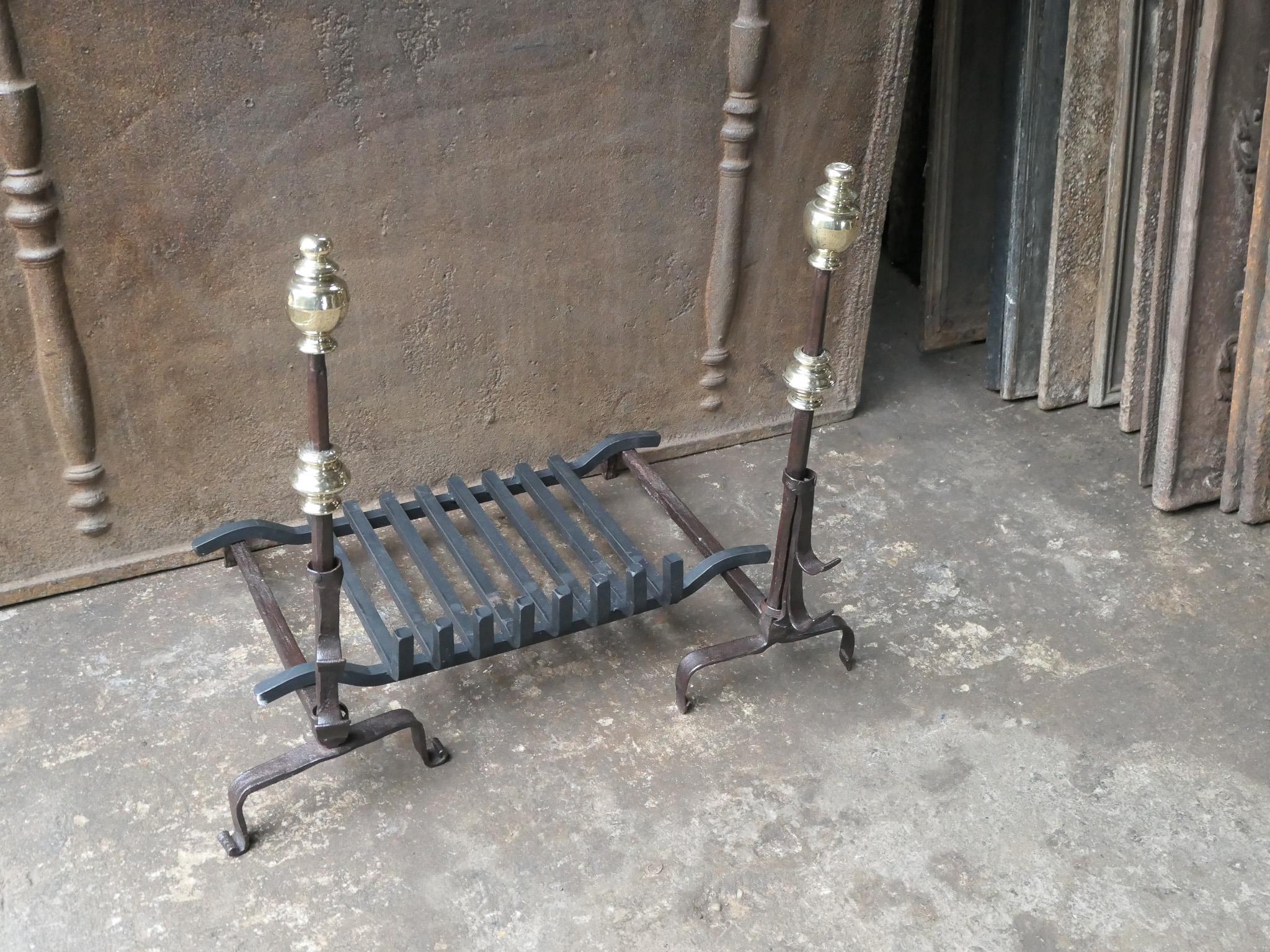 Wrought Iron Antique French Louis XIV Period Fireplace Grate, 17th Century For Sale