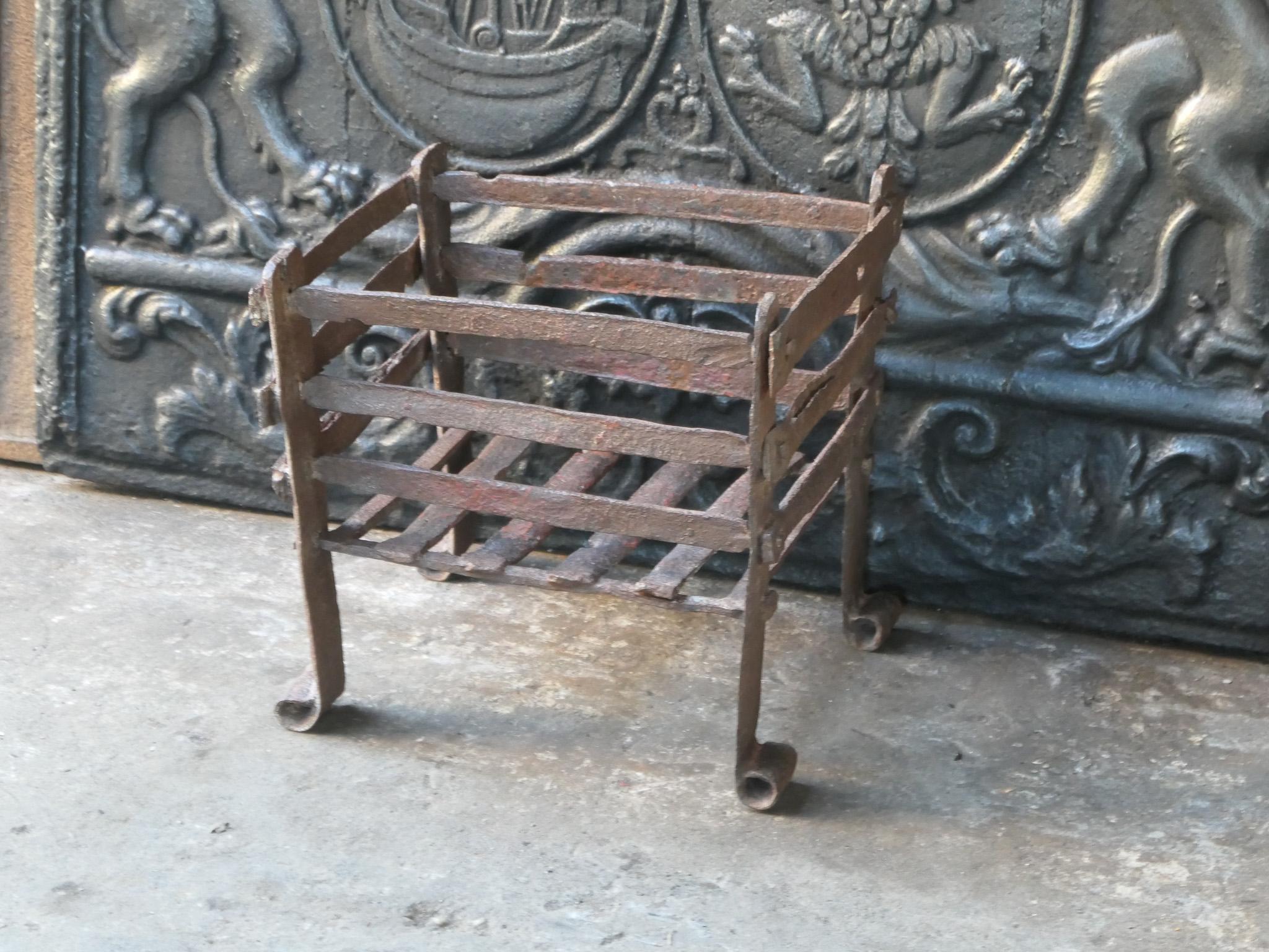 Wrought Iron Antique French Louis XIV Period Fireplace Grate, 17th Century For Sale