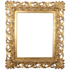 Antique French Louis XIV Reticulated Gold Giltwood Acanthus First Finish Frame