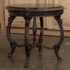 Antique French Louis XIV Round Marble Top End Table