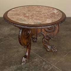 Antique French Louis XIV Round Marble Top End Table