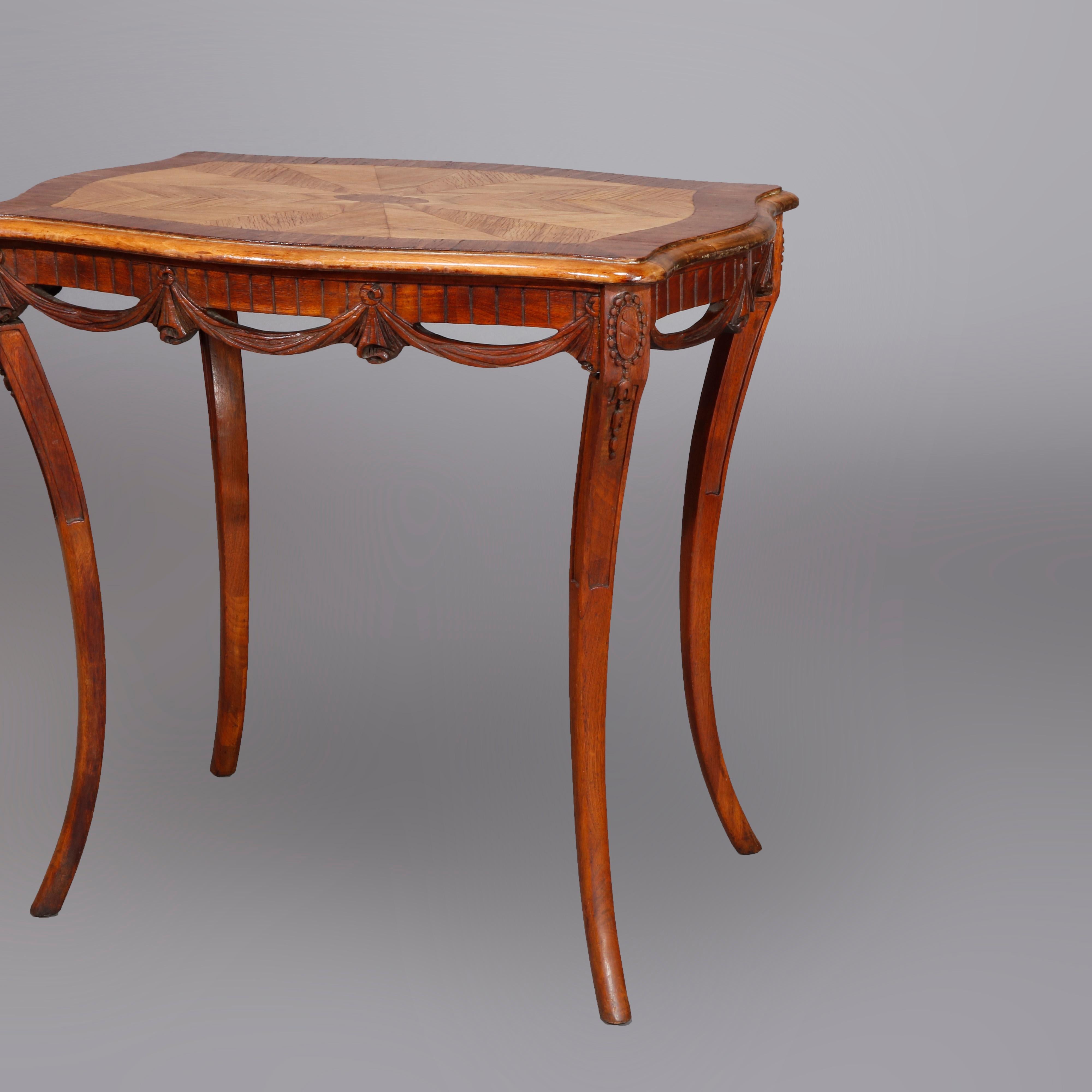 Inlay Antique French Louis XIV Satinwood and Inlaid Sunburst Side Table, 20th Century