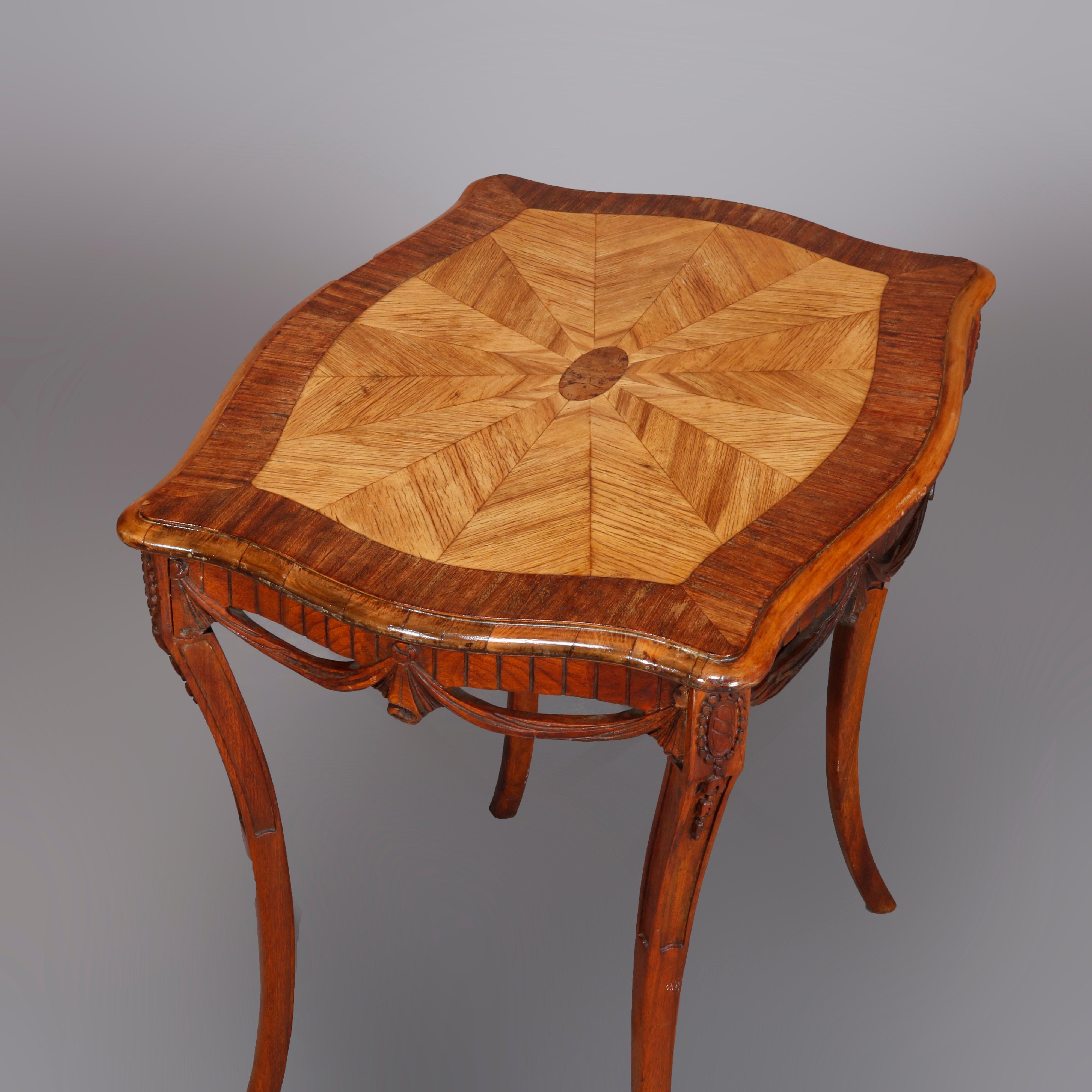 Antique French Louis XIV Satinwood and Inlaid Sunburst Side Table, 20th Century In Good Condition In Big Flats, NY