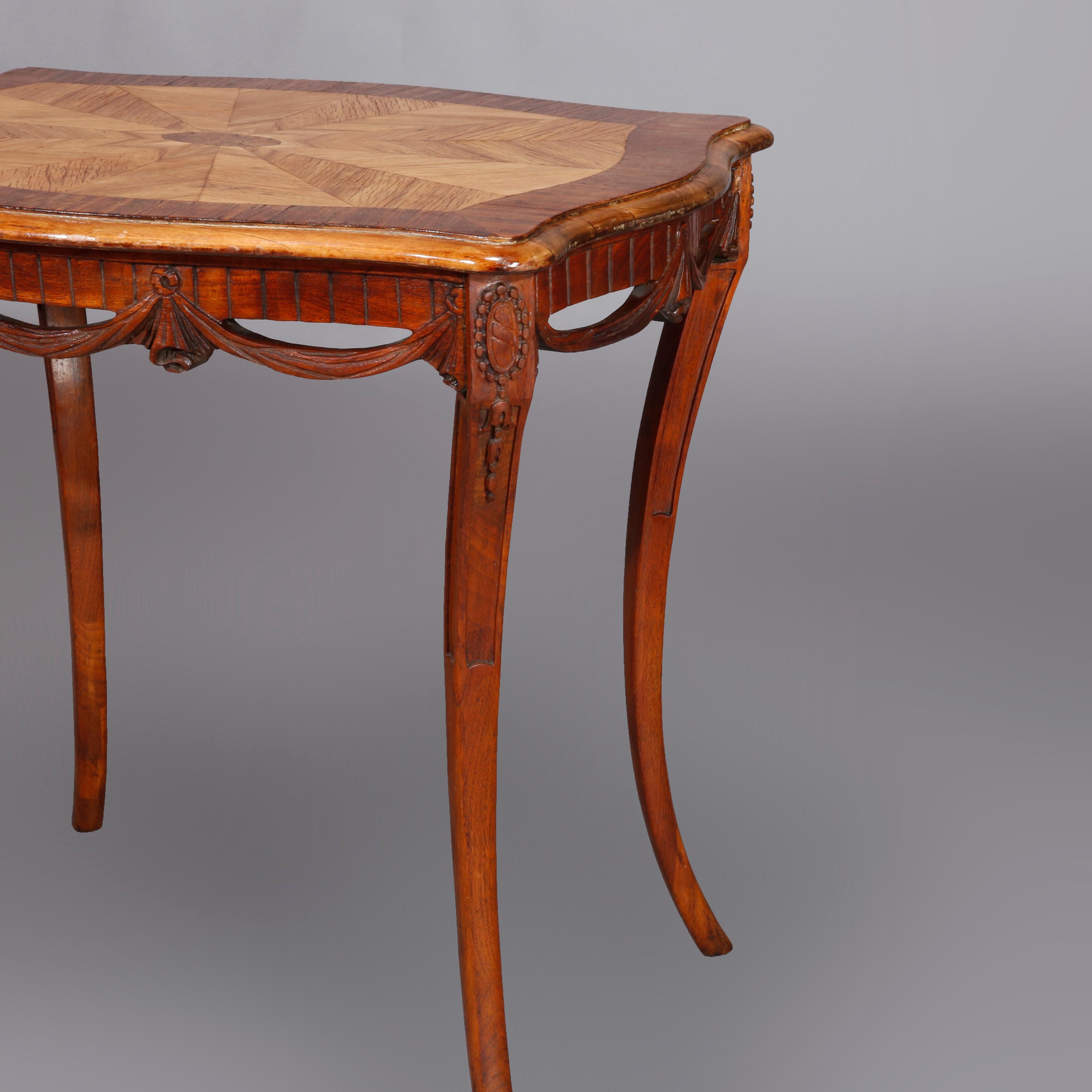 Antique French Louis XIV Satinwood and Inlaid Sunburst Side Table, 20th Century 5