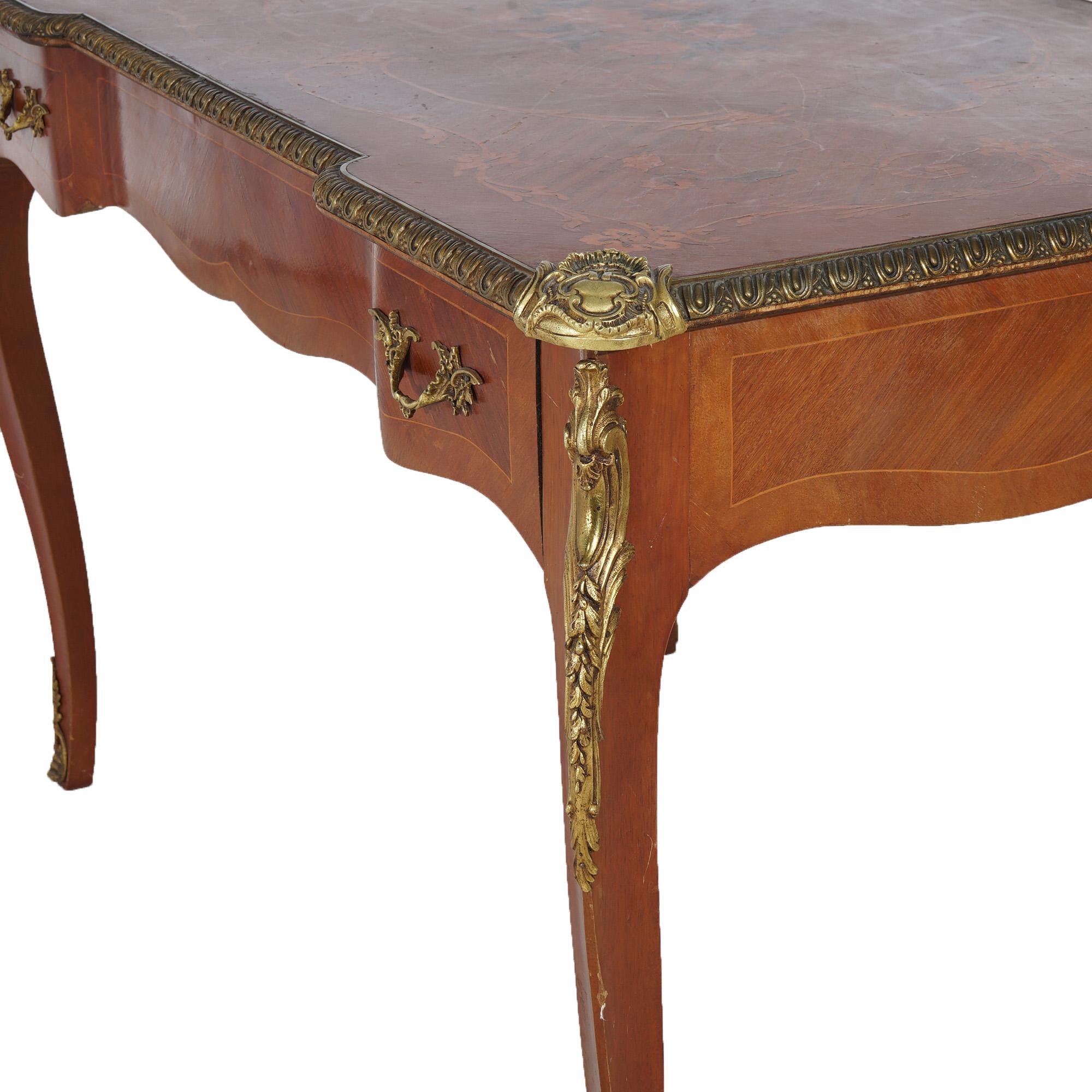 Antique French Louis XIV Satinwood, Ormolu & Mahogany Inlaid Lady's Desk c1890 In Good Condition In Big Flats, NY