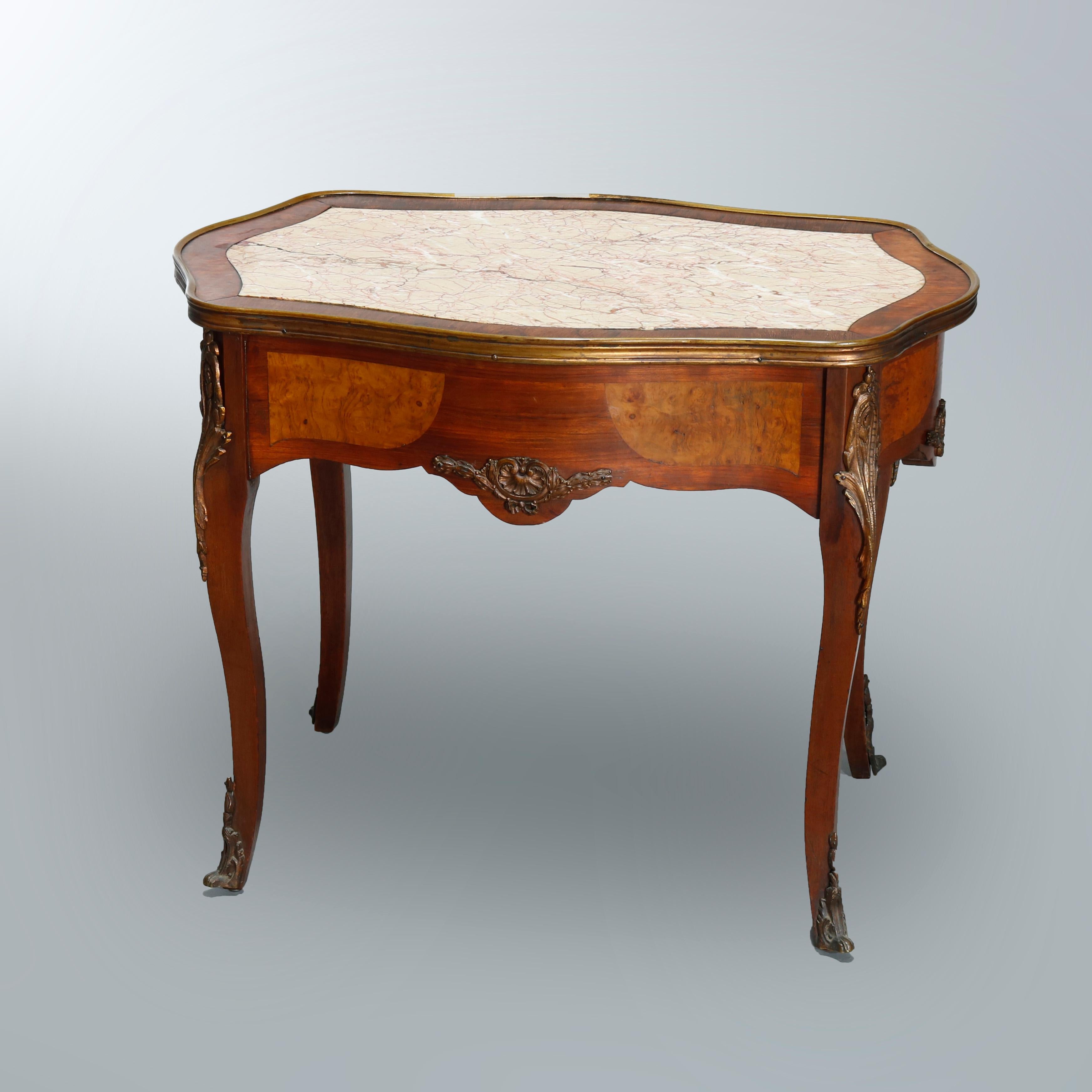 Antique French Louis XIV Satinwood & Ormolu Marble Top Side Table, Circa 1900 6