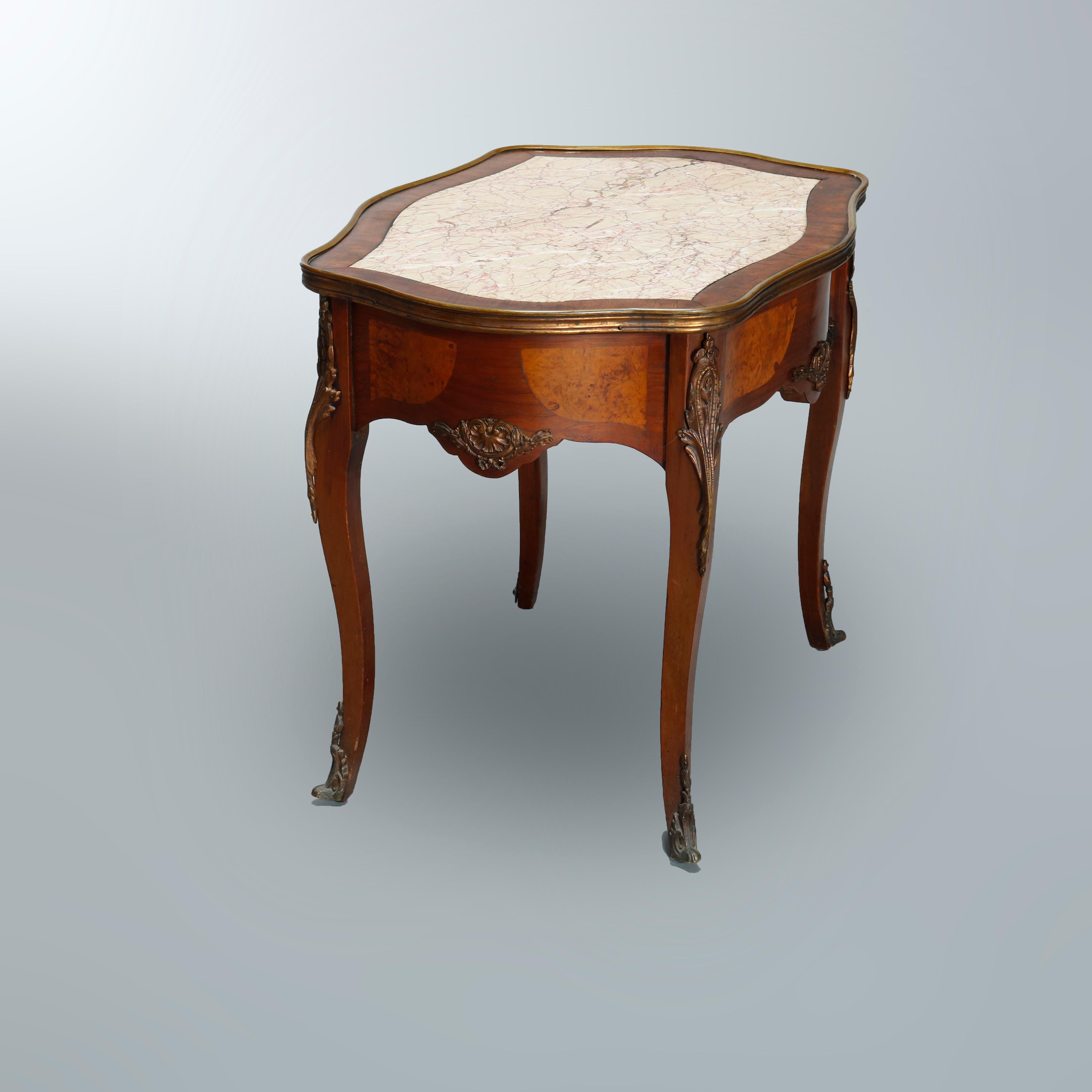 Antique French Louis XIV Satinwood & Ormolu Marble Top Side Table, Circa 1900 7