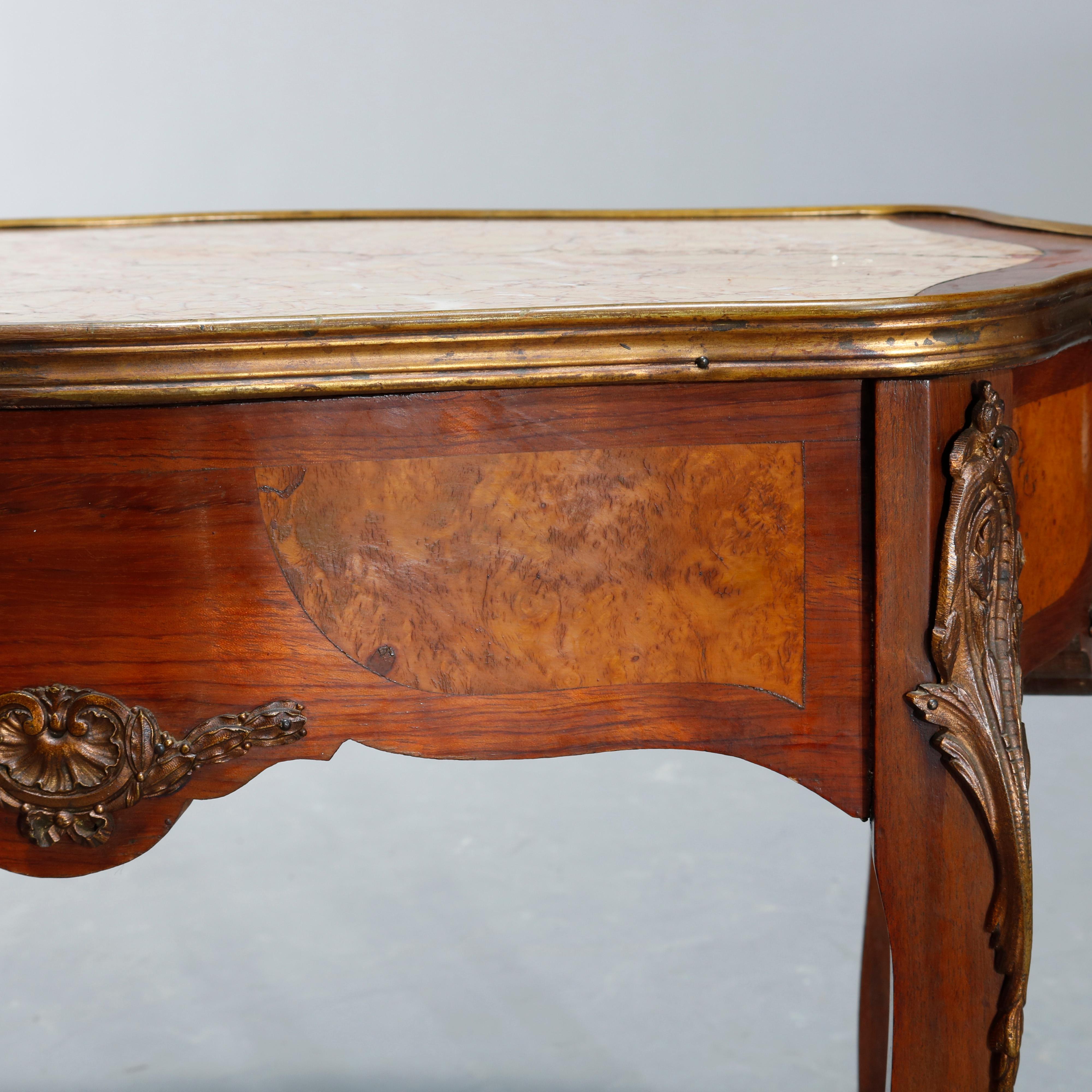 20th Century Antique French Louis XIV Satinwood & Ormolu Marble Top Side Table, Circa 1900