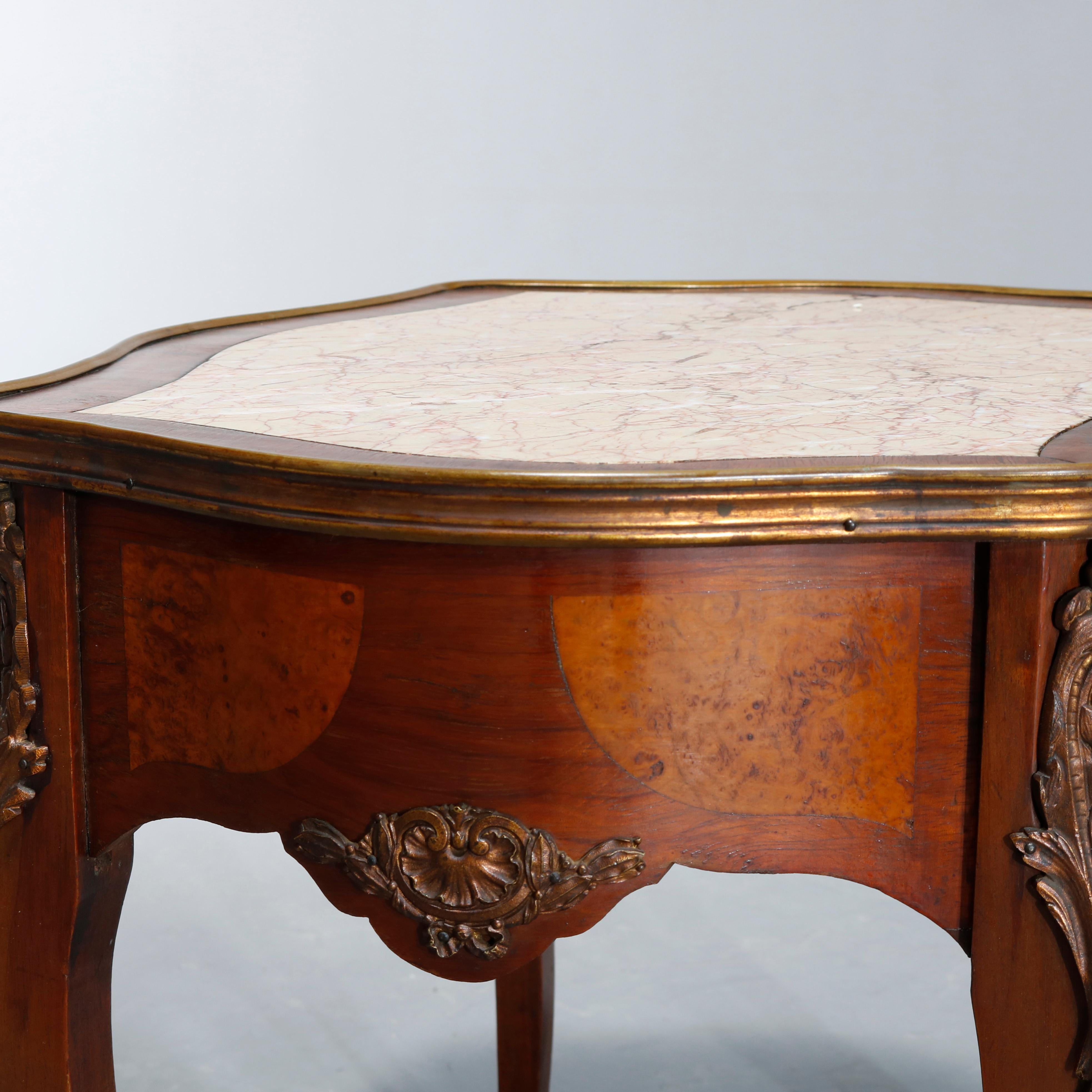 Antique French Louis XIV Satinwood & Ormolu Marble Top Side Table, Circa 1900 3
