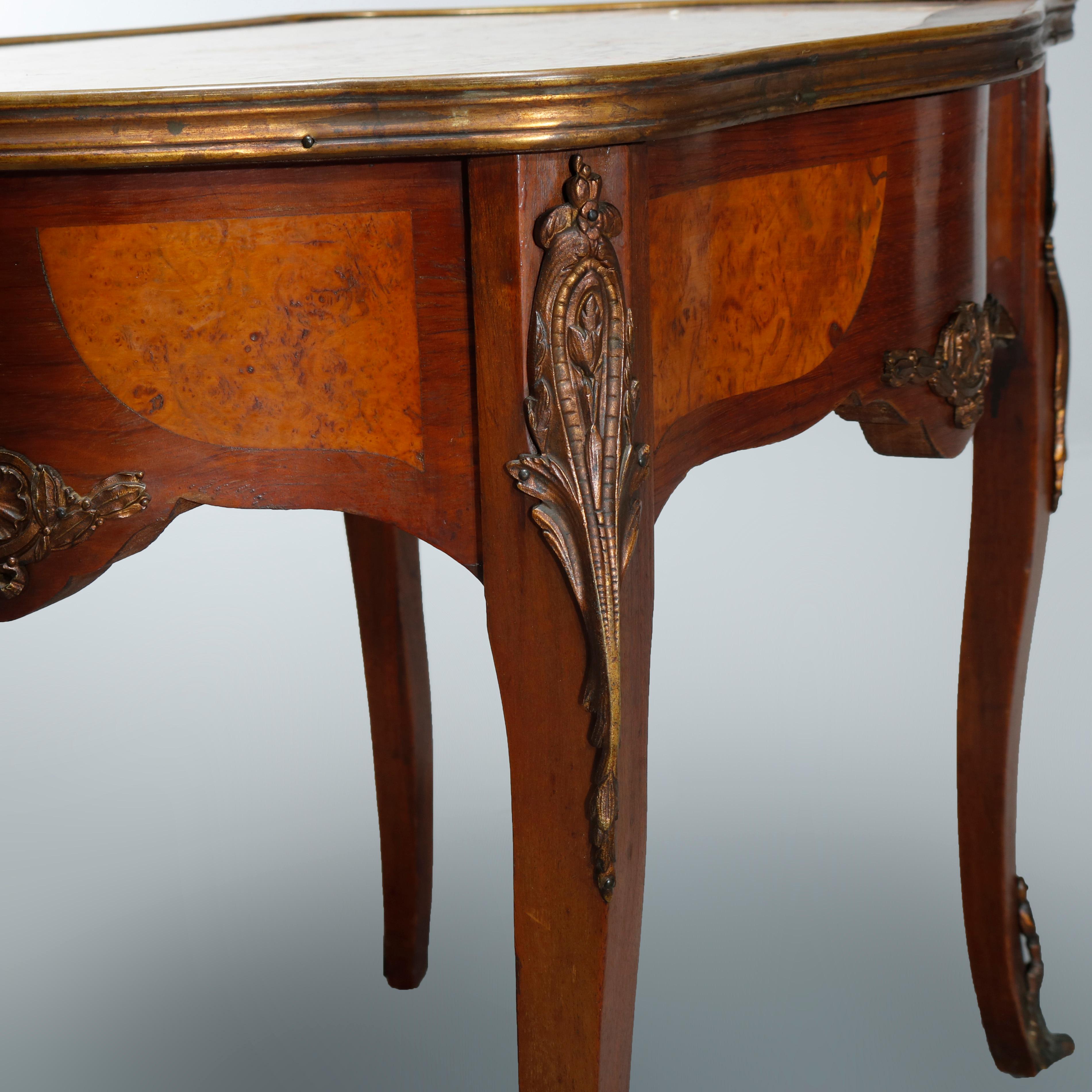 Antique French Louis XIV Satinwood & Ormolu Marble Top Side Table, Circa 1900 4