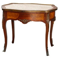Antique French Louis XIV Satinwood & Ormolu Marble Top Side Table, Circa 1900