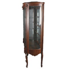Antique French Louis XIV Serpentine Flame Carved Mahogany China Cabinet