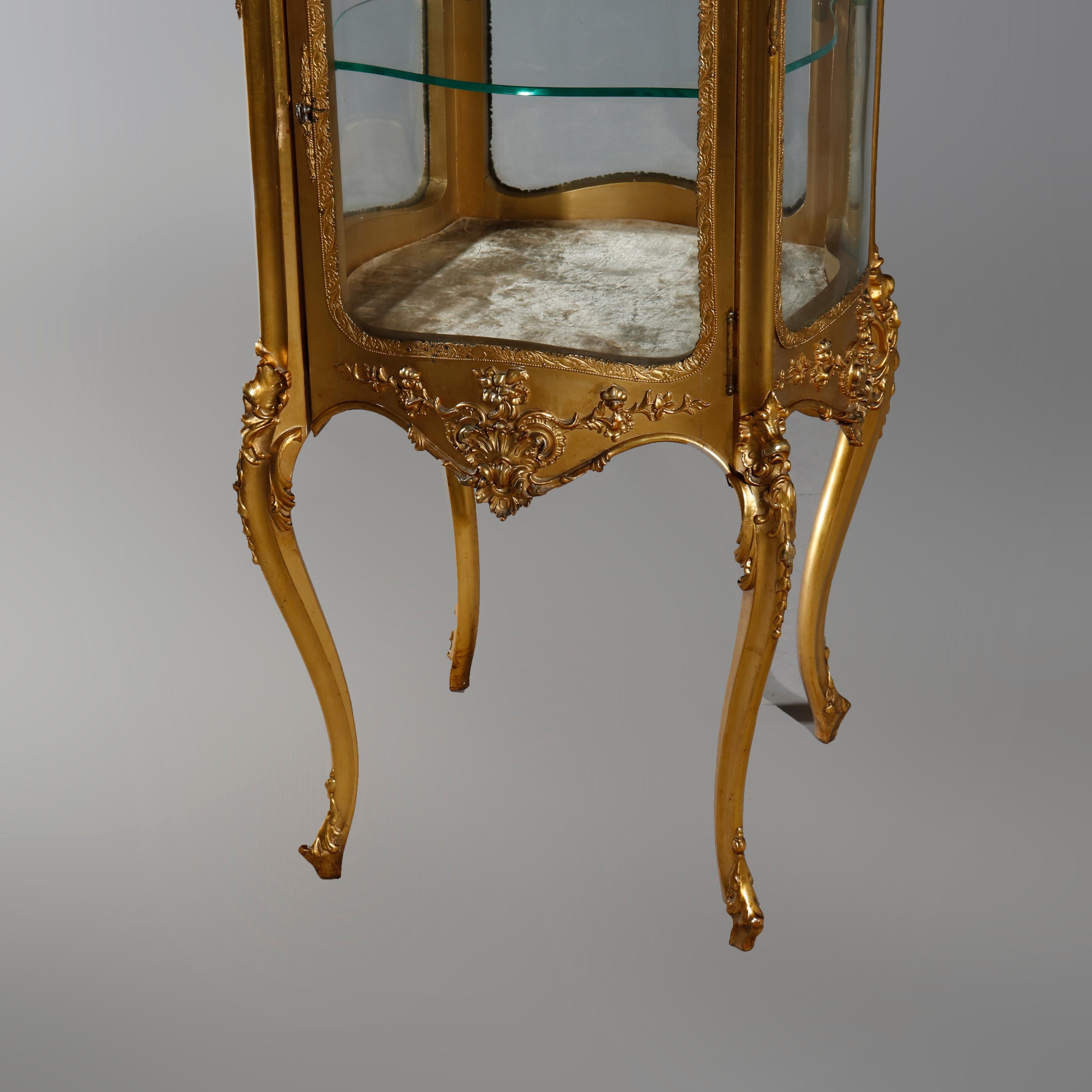 Antique French Louis XIV Serpentine Giltwood Vitrine, circa 1890 9