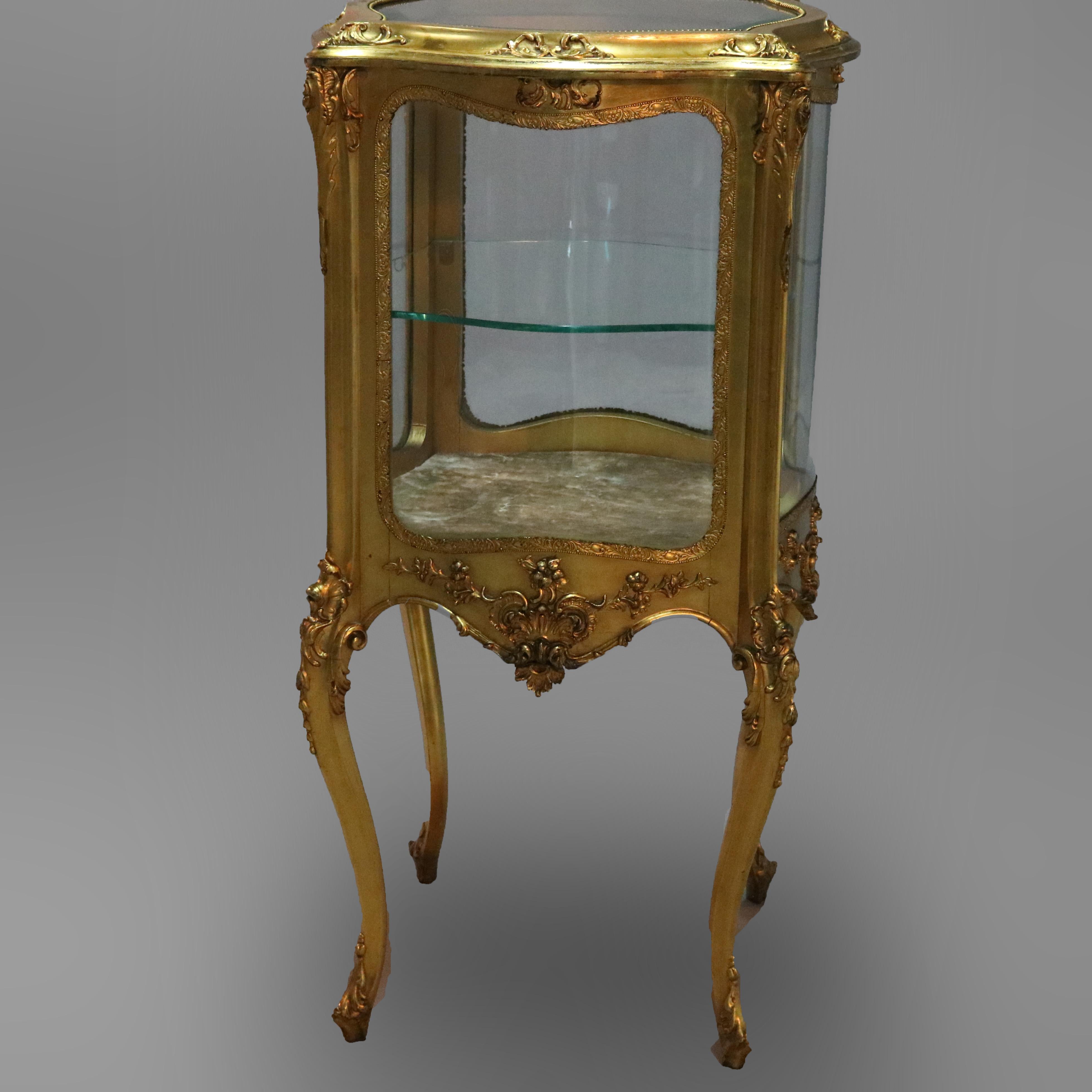 Antique French Louis XIV Serpentine Giltwood Vitrine, circa 1890 In Good Condition In Big Flats, NY