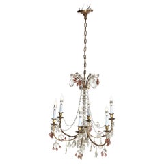 Antique French Louis XIV Style Brass 
Crystal 6 Light Chandelier c1930