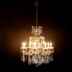 Antique French Louis XIV Style Brass & Italian Cut Crystal 8-Light Chandelier