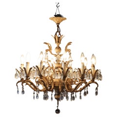 Antique French Louis XIV Style Bronze
Crystal 12-Light Chandelier c1930