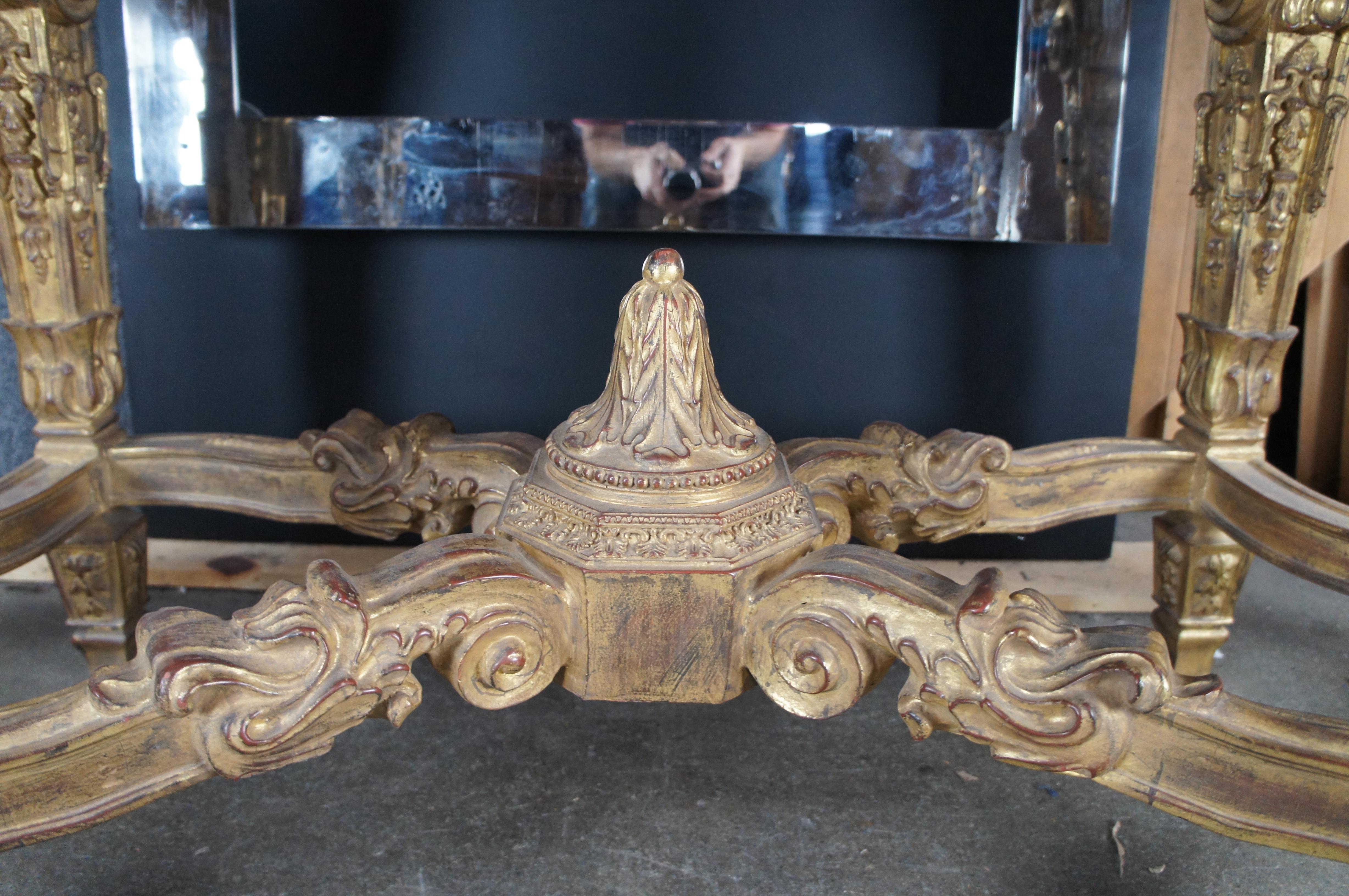 Ancienne table console française de style Louis XIV en bois doré sculpté et encadrée de 76 pouces en vente 4