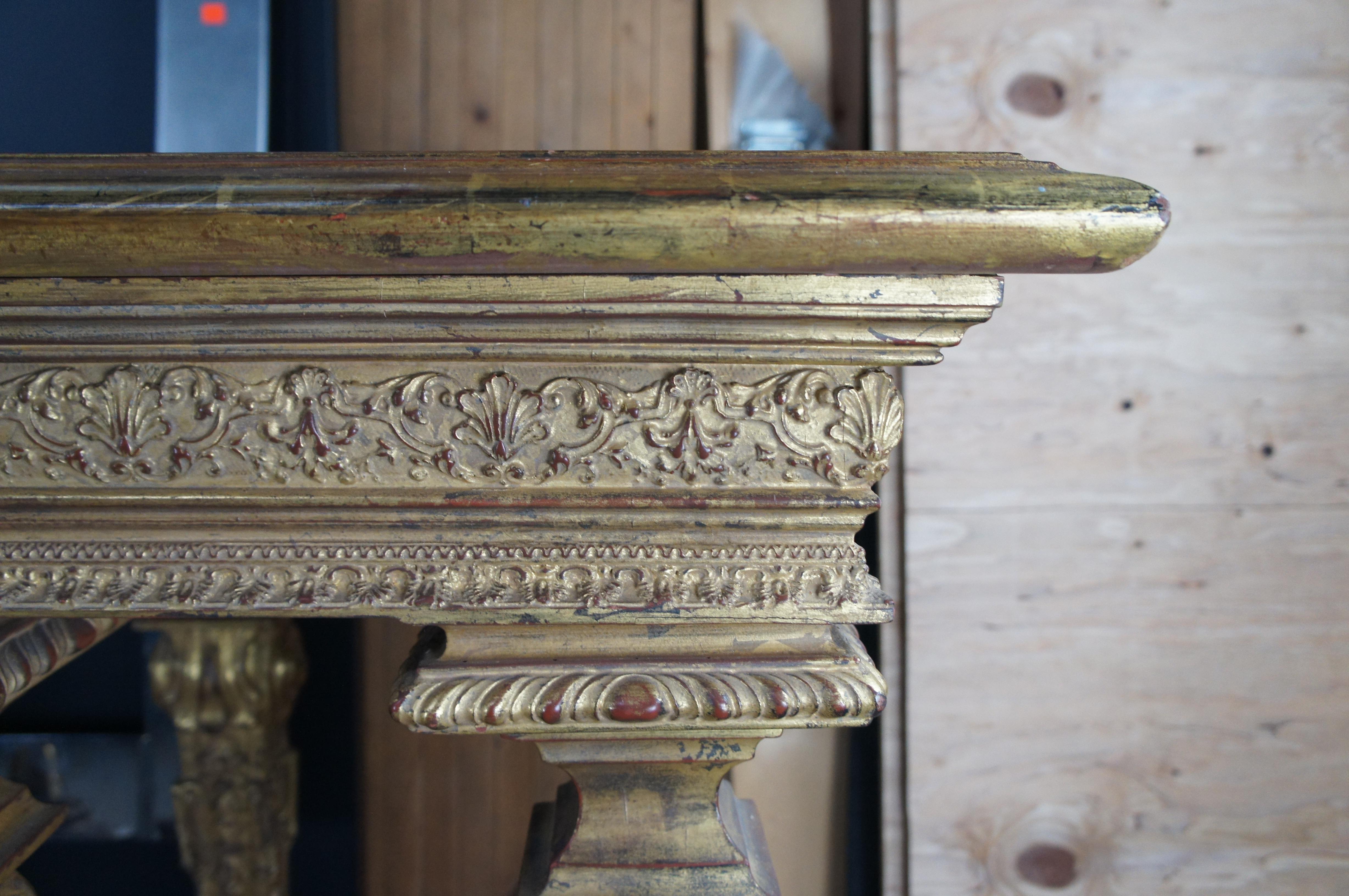Ancienne table console française de style Louis XIV en bois doré sculpté et encadrée de 76 pouces en vente 6