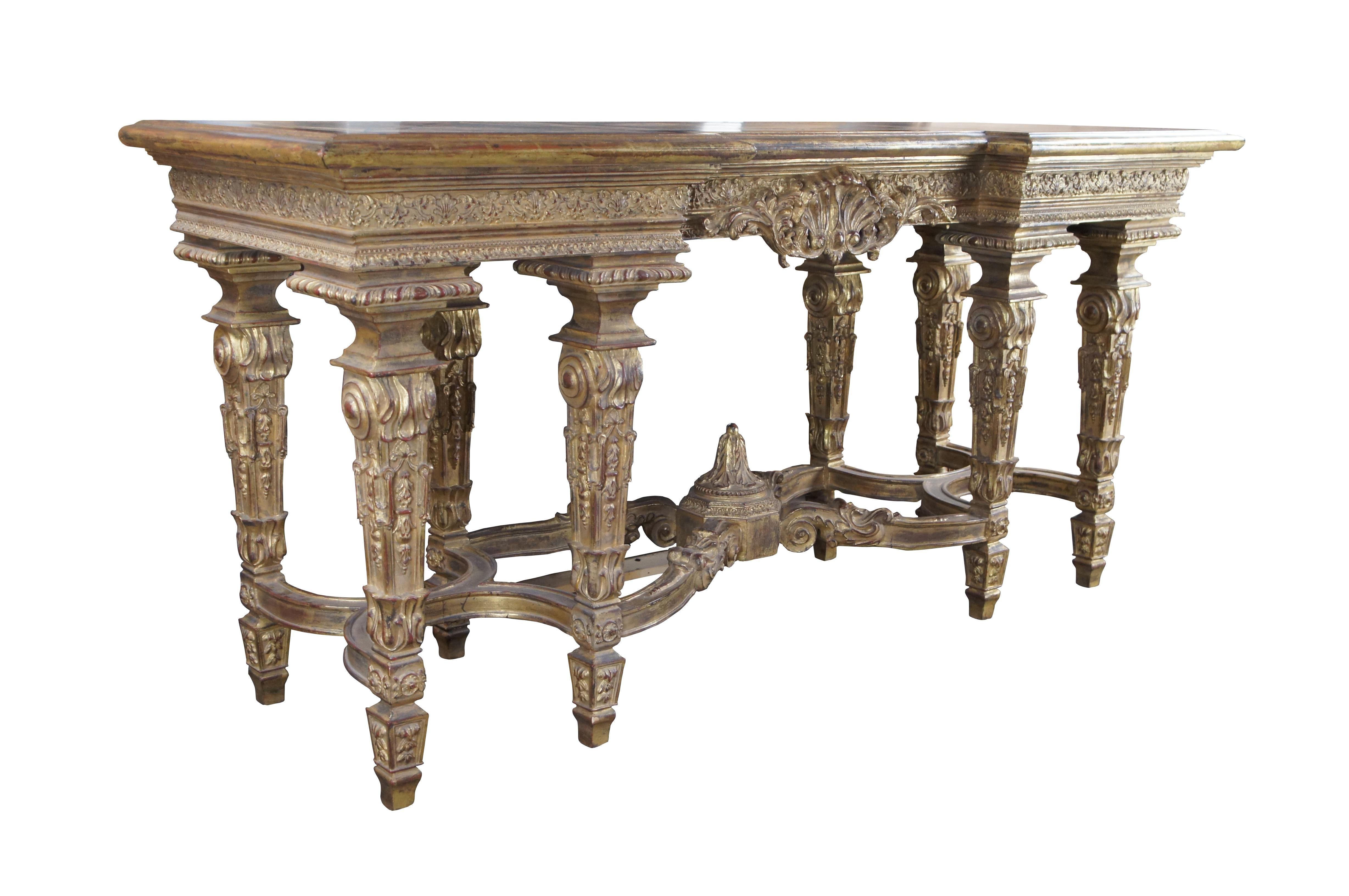 Louis XVI Ancienne table console française de style Louis XIV en bois doré sculpté et encadrée de 76 pouces en vente