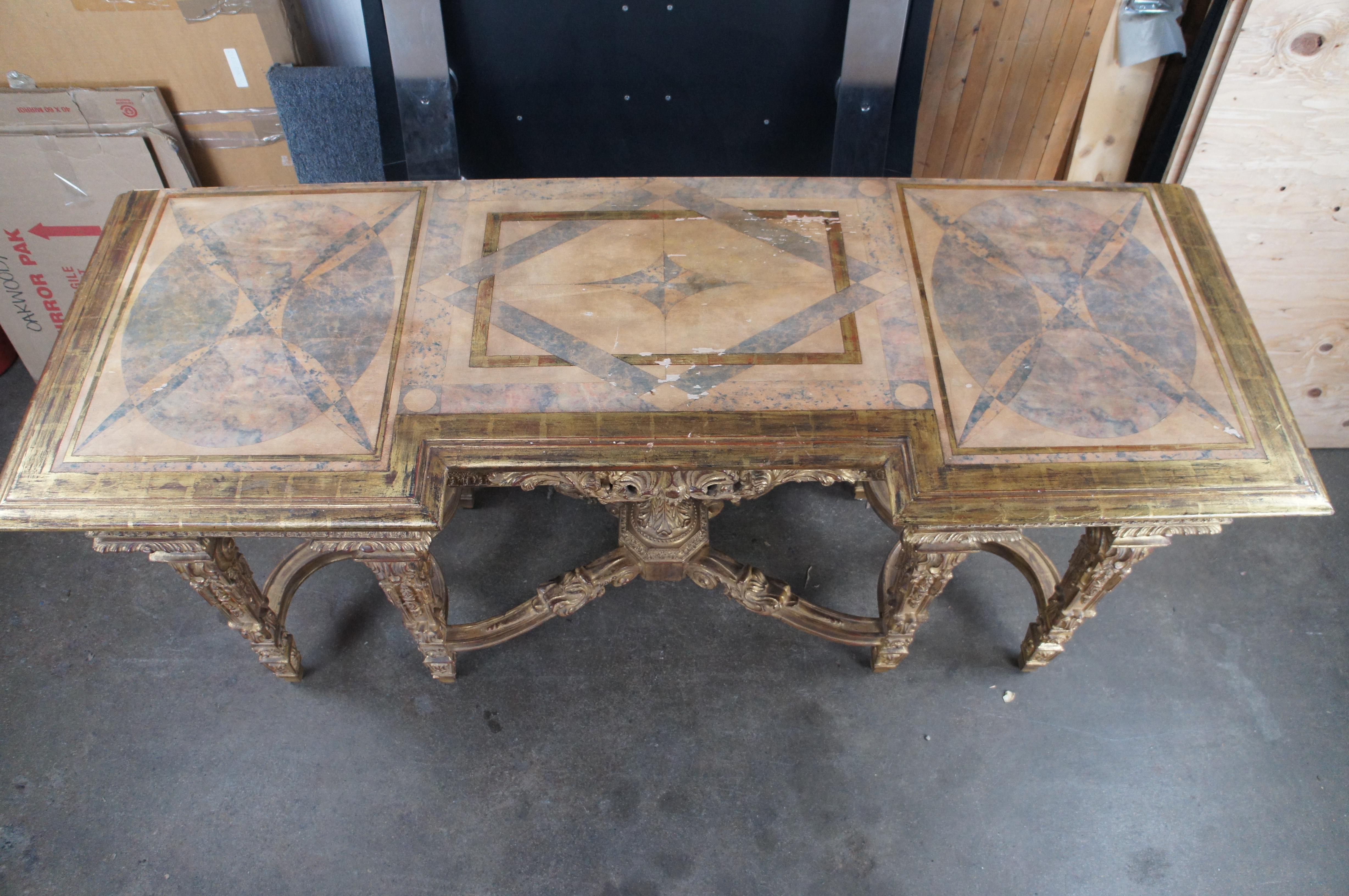 Ancienne table console française de style Louis XIV en bois doré sculpté et encadrée de 76 pouces Bon état - En vente à Dayton, OH