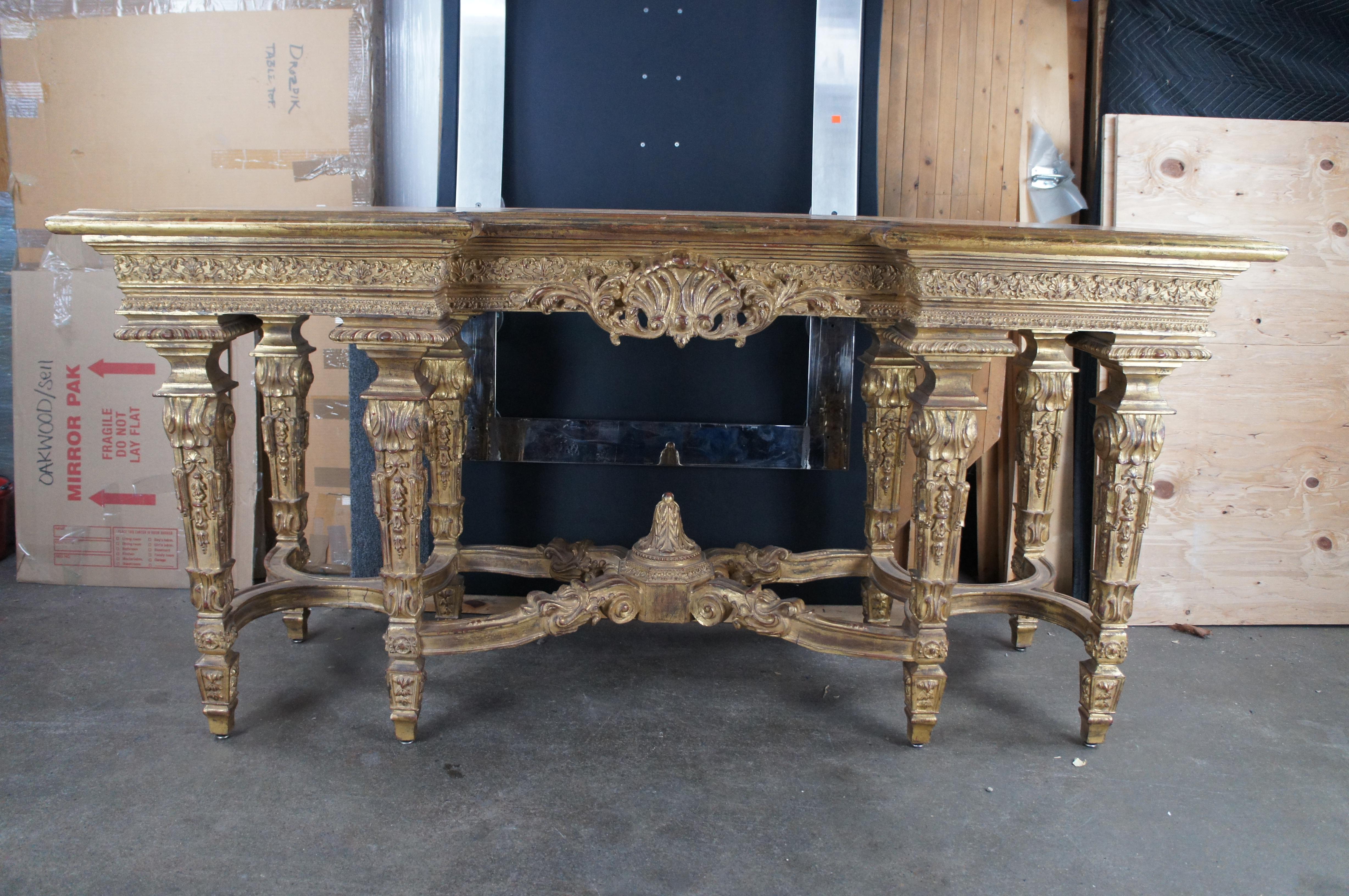 Ancienne table console française de style Louis XIV en bois doré sculpté et encadrée de 76 pouces en vente 2