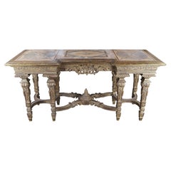 Ancienne table console française de style Louis XIV en bois doré sculpté et encadrée de 76 pouces