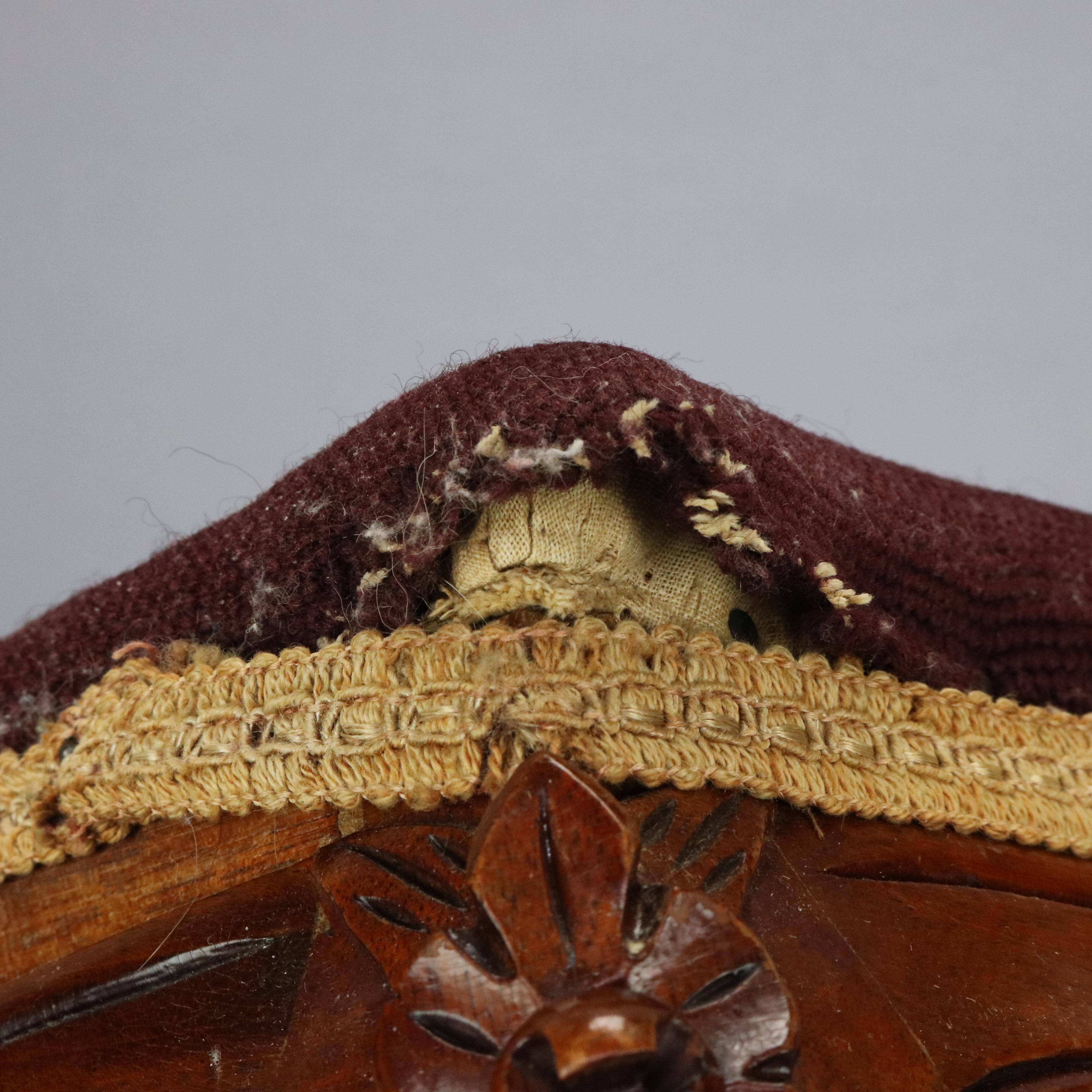 American Antique French Louis XIV Style Carved Needlepoint Footstool, Circa 1900