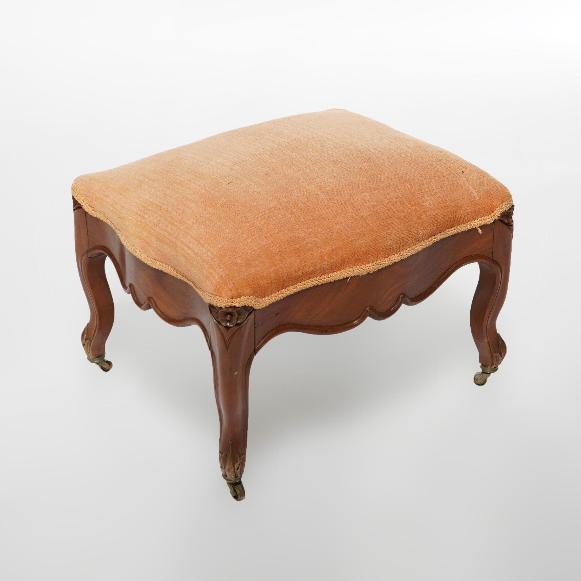 19th Century Antique French Louis XIV Style Carved Walnut Footstool, circa 1890