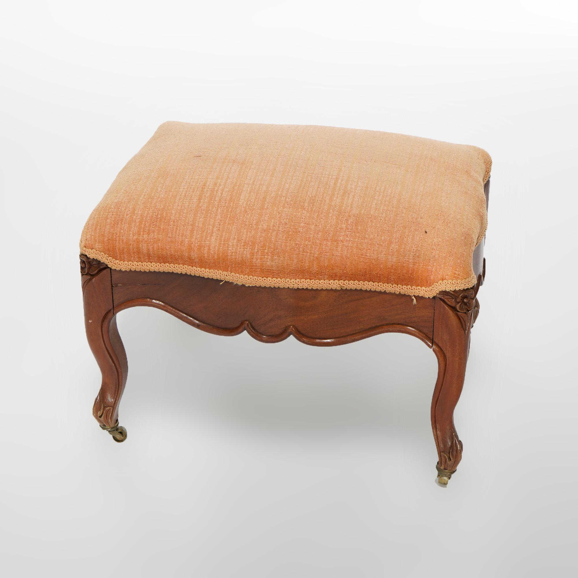 Antique French Louis XIV Style Carved Walnut Footstool, circa 1890 1