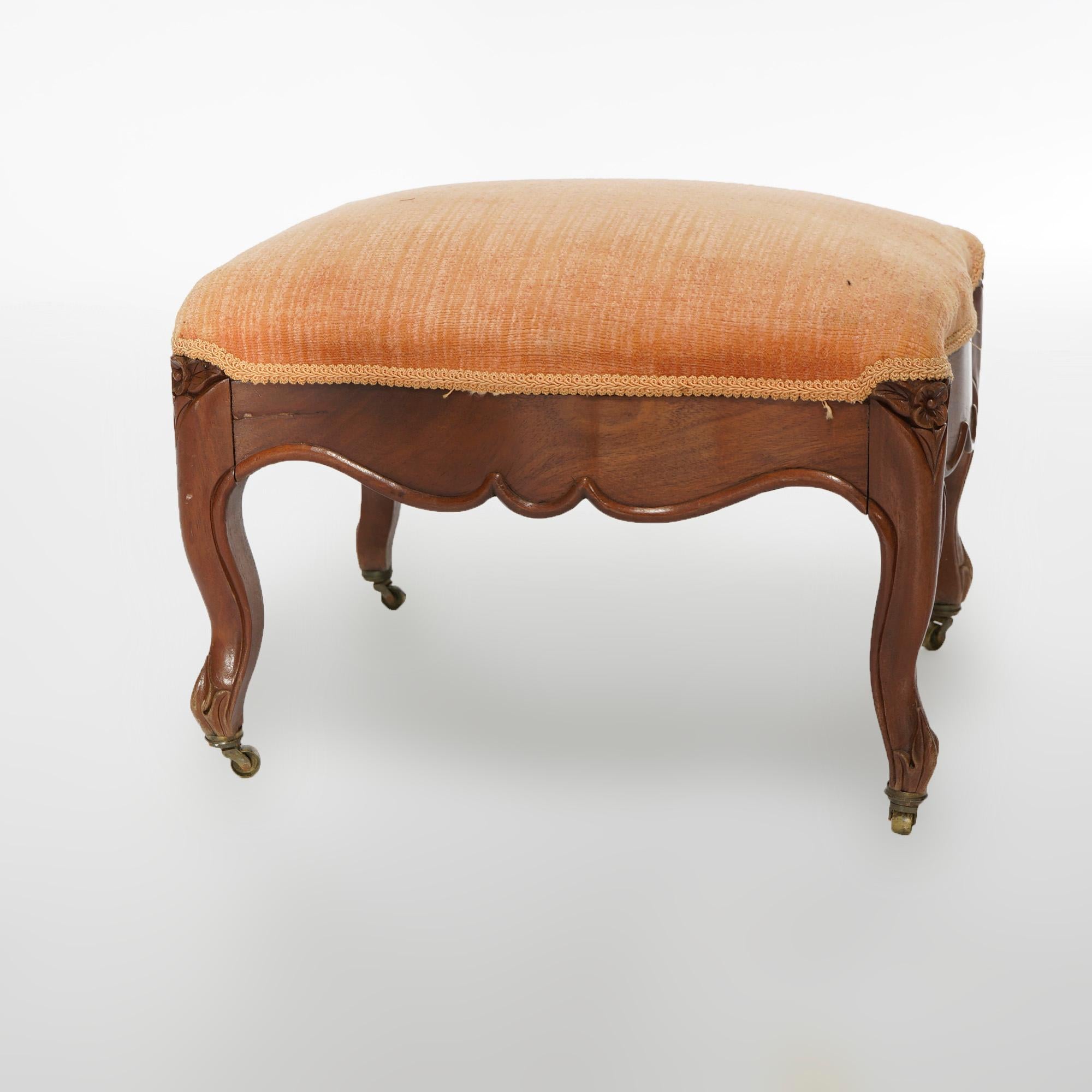 Antique French Louis XIV Style Carved Walnut Footstool, circa 1890 2