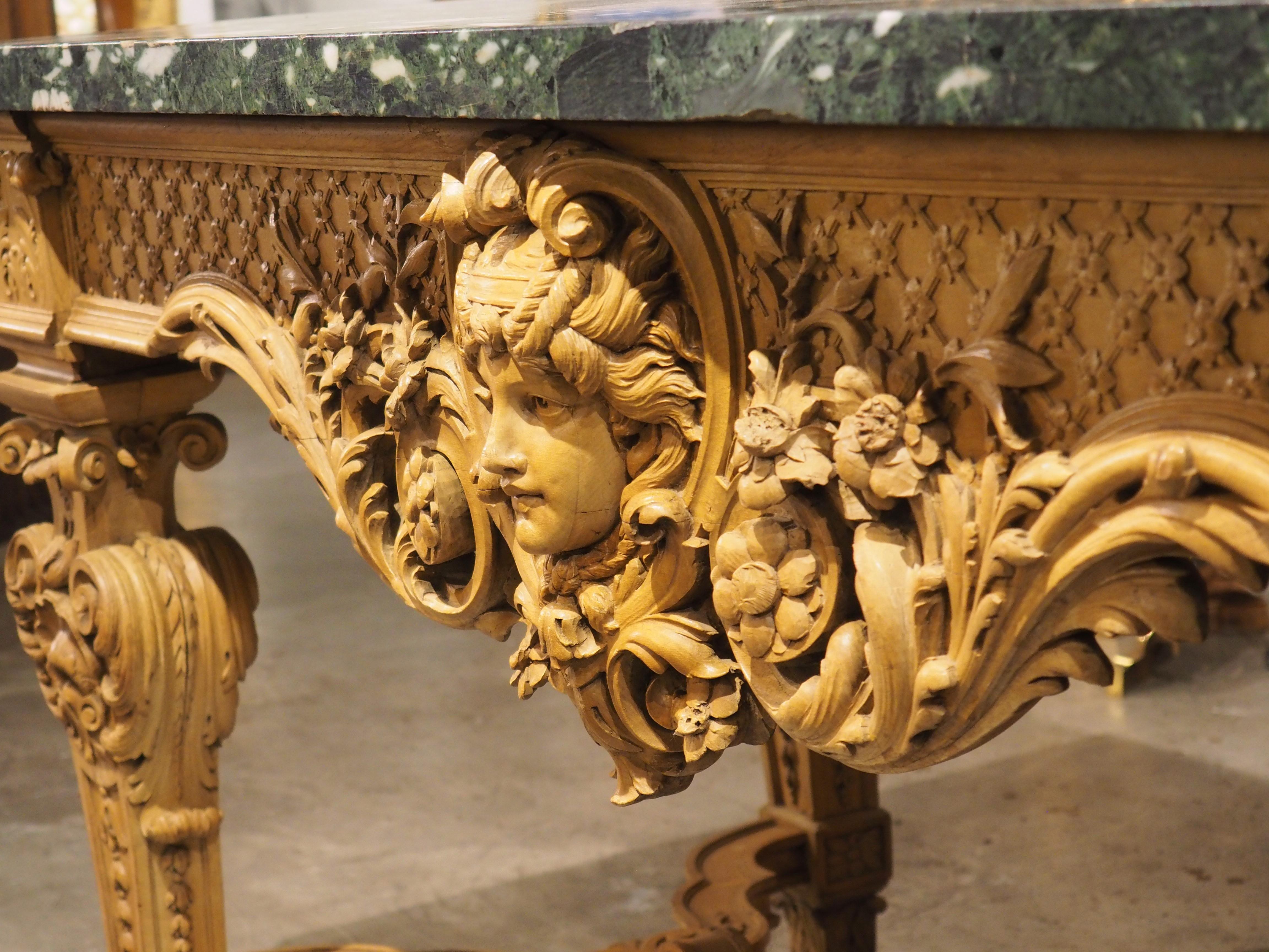 Antique French Louis XIV Style Console in Blonde Walnut and Marble, Circa 1880 For Sale 10