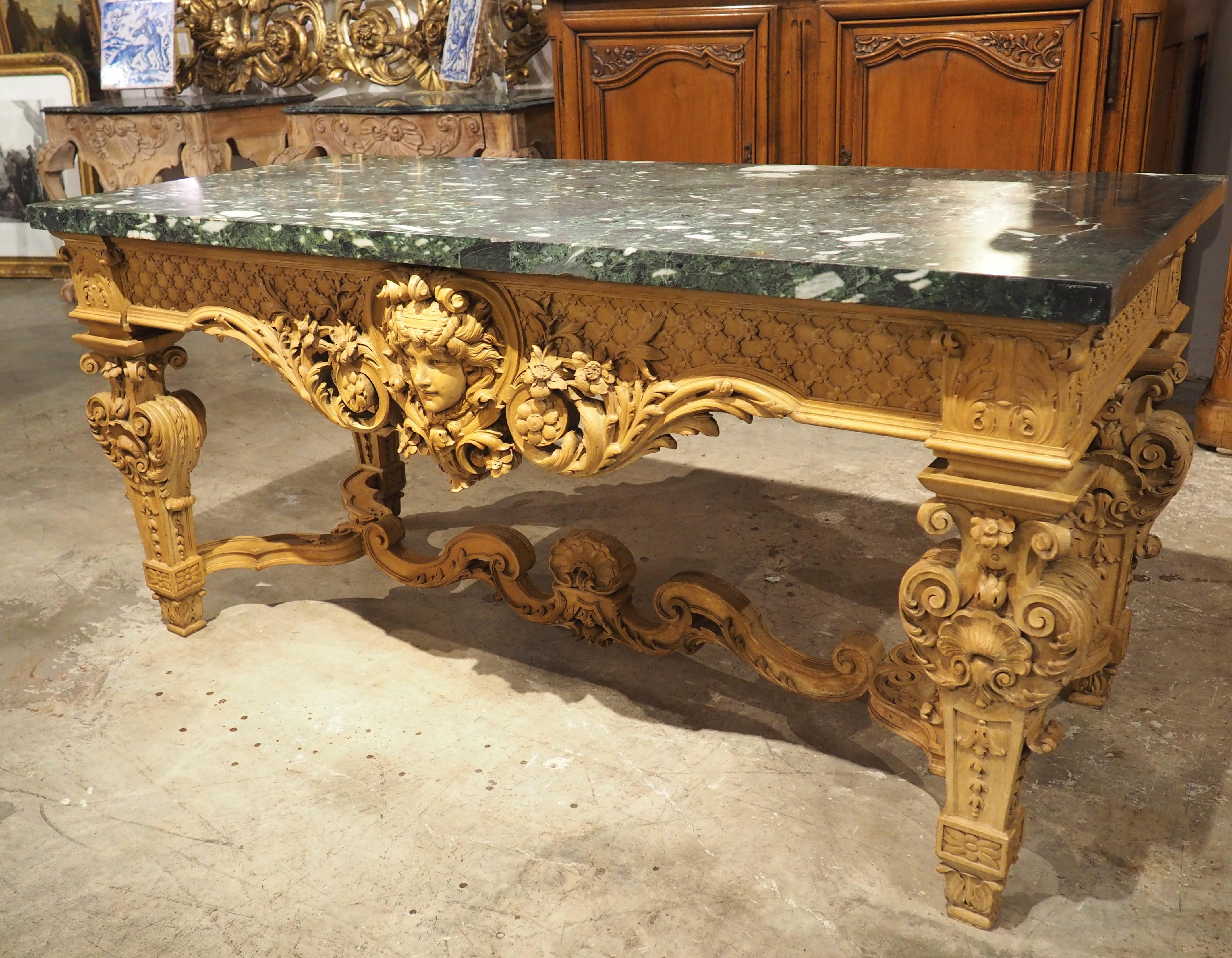 Antique French Louis XIV Style Console in Blonde Walnut and Marble, Circa 1880 For Sale 12