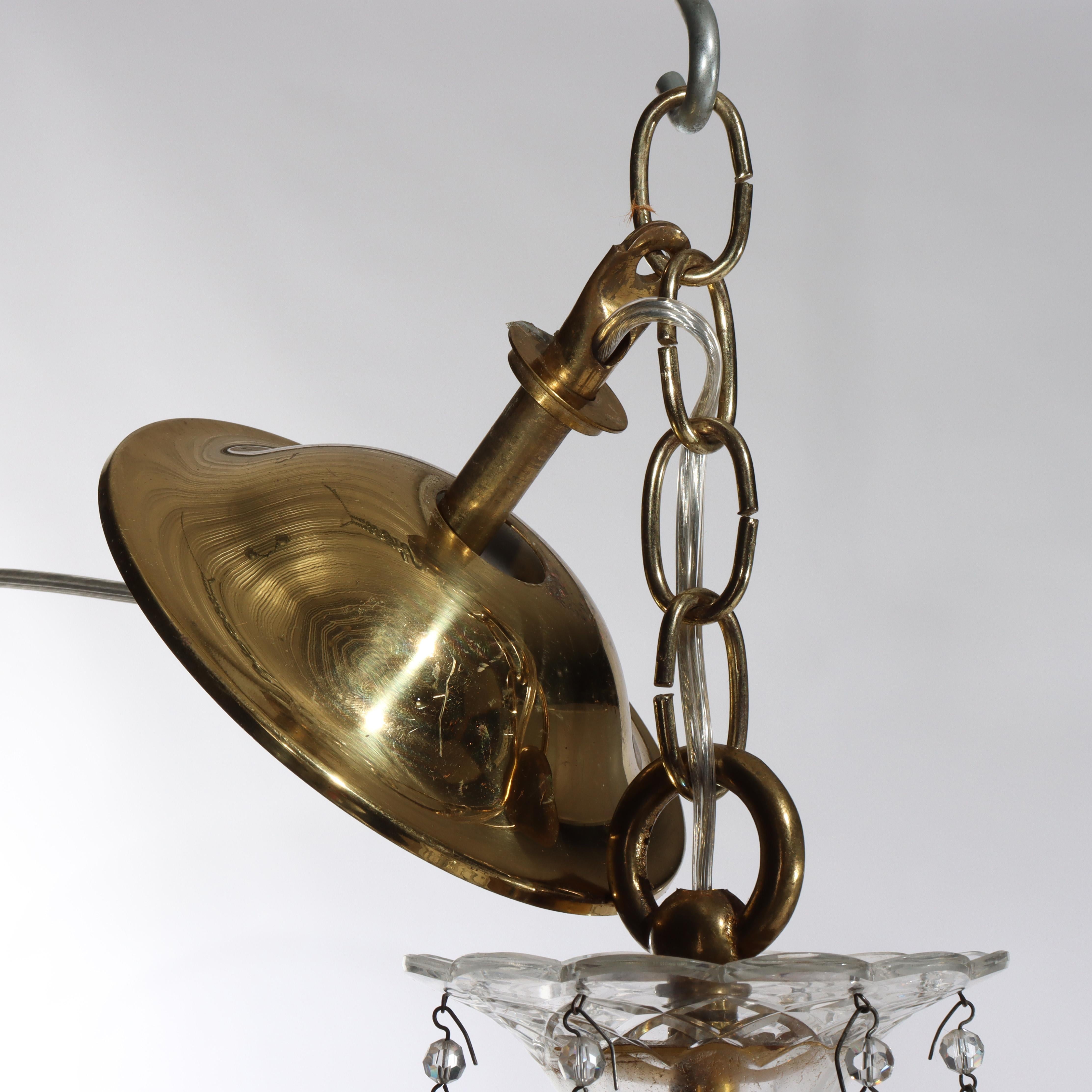 Antique French Louis XIV Style Crystal & Brass Six Light Chandelier C1840 en venta 3