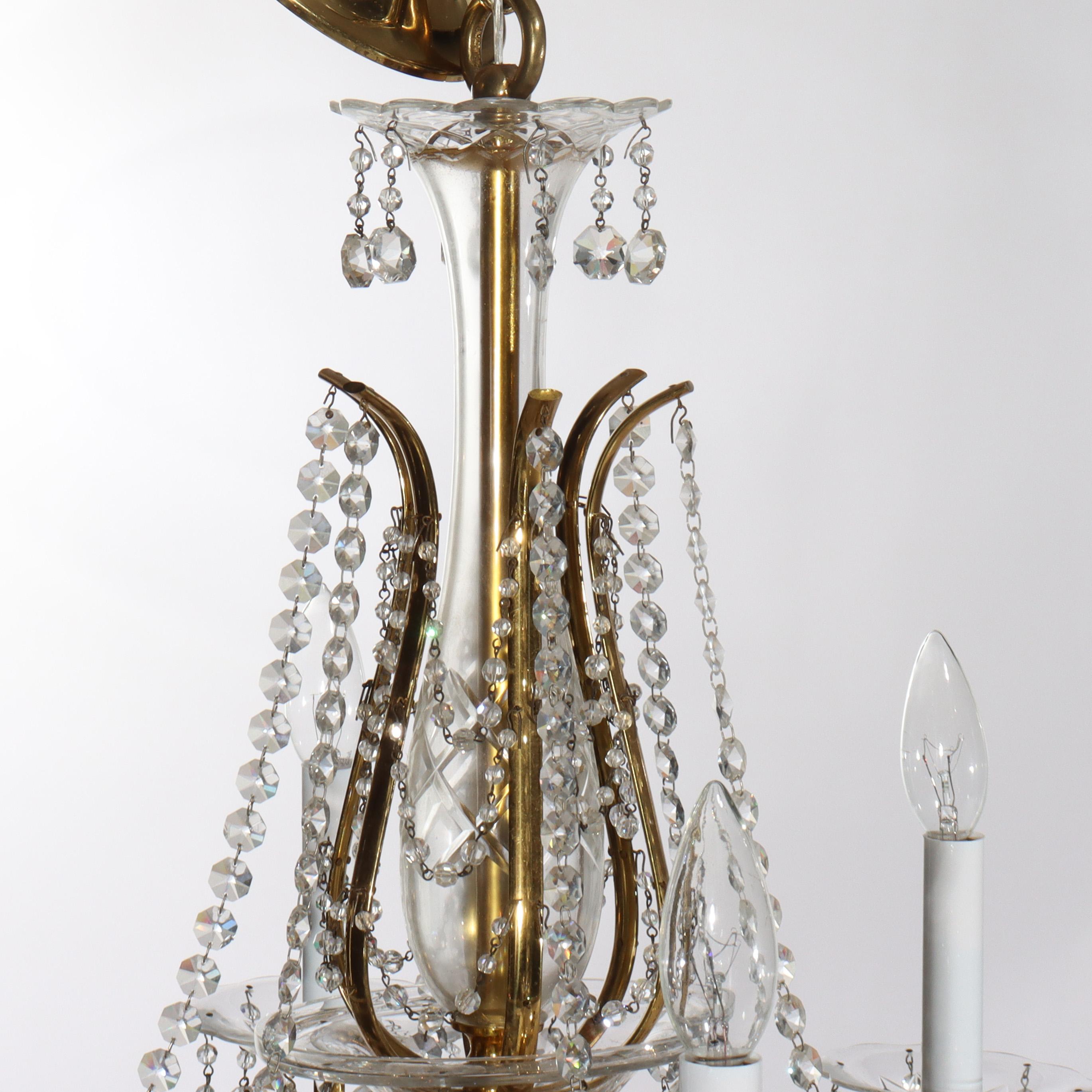Antique French Louis XIV Style Crystal & Brass Six Light Chandelier C1840 siglo XIX en venta